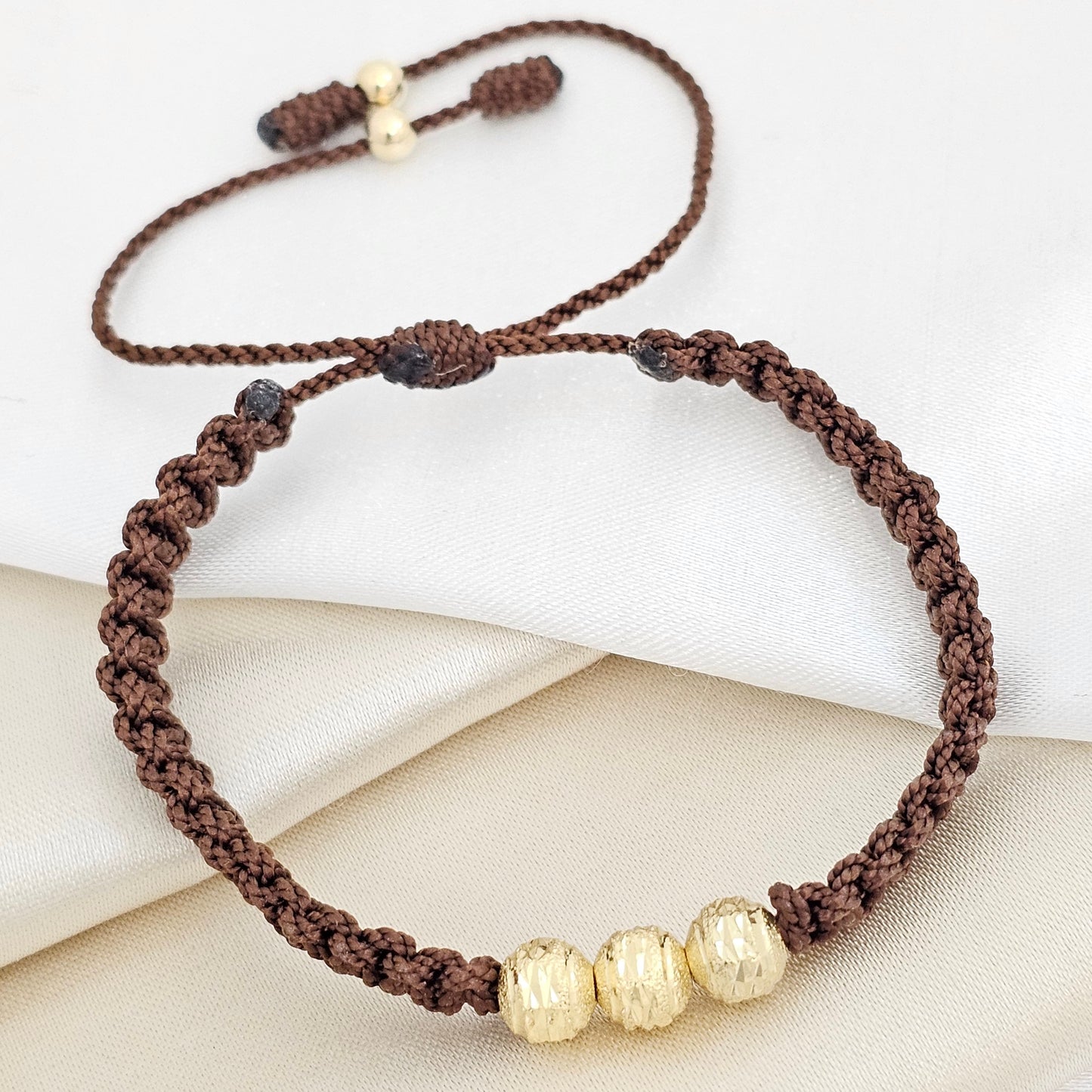PULSERA GOLD MACRAME DIAMANTADO # 6 CAFE