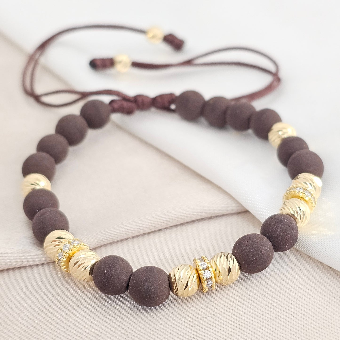 PULSERA GOLD ITALY IT # 5 - 4 HERRAJE RONDEL CRISTAL CAFE