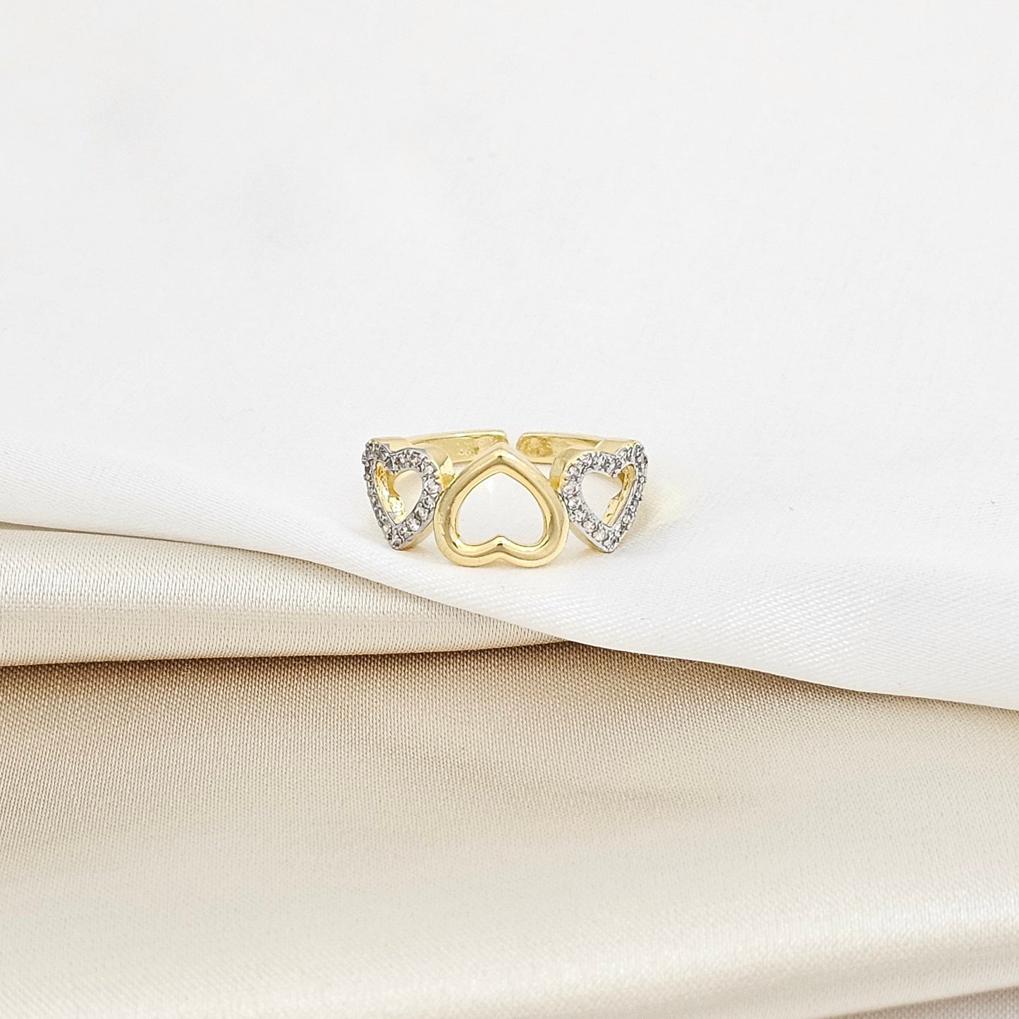 ANILLO TRES CORAZONES DORADO Y PLATEADO RF K5767