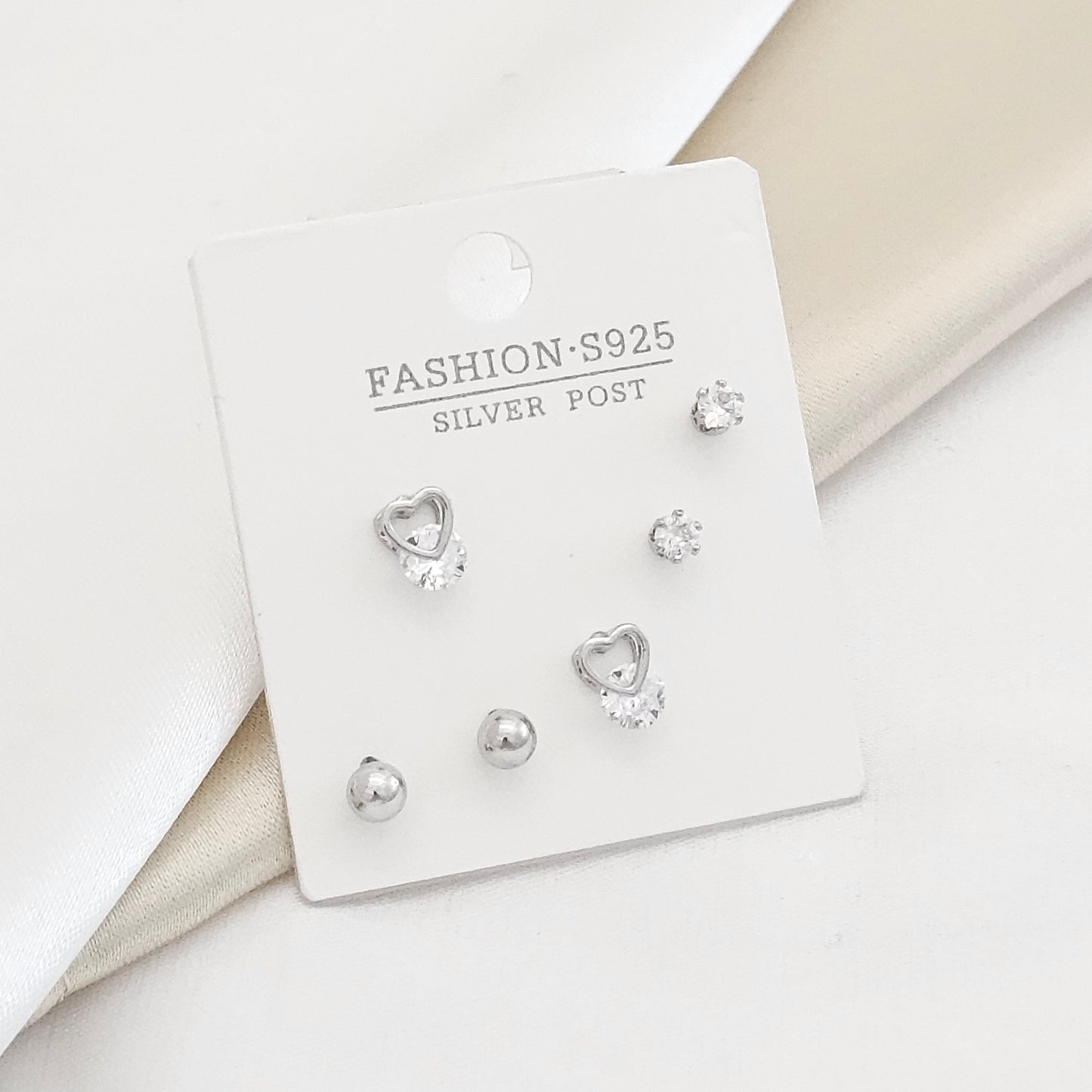 SET TRES TOPOS CORAZON DIAMANTE PLATEADO RF K2980