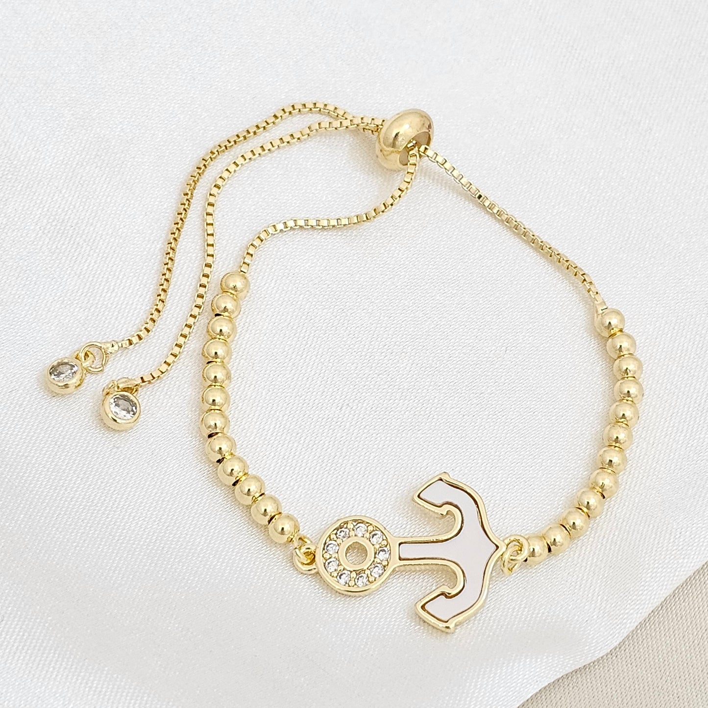 PULSERA CORREDIZA BALINES CON DIJE ANCLA NACAR RF K6730