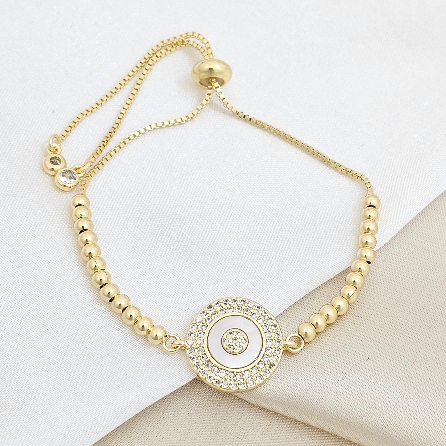 PULSERA CORREDIZA BALINES CON DIJE CIRCULO NACAR RF K6732