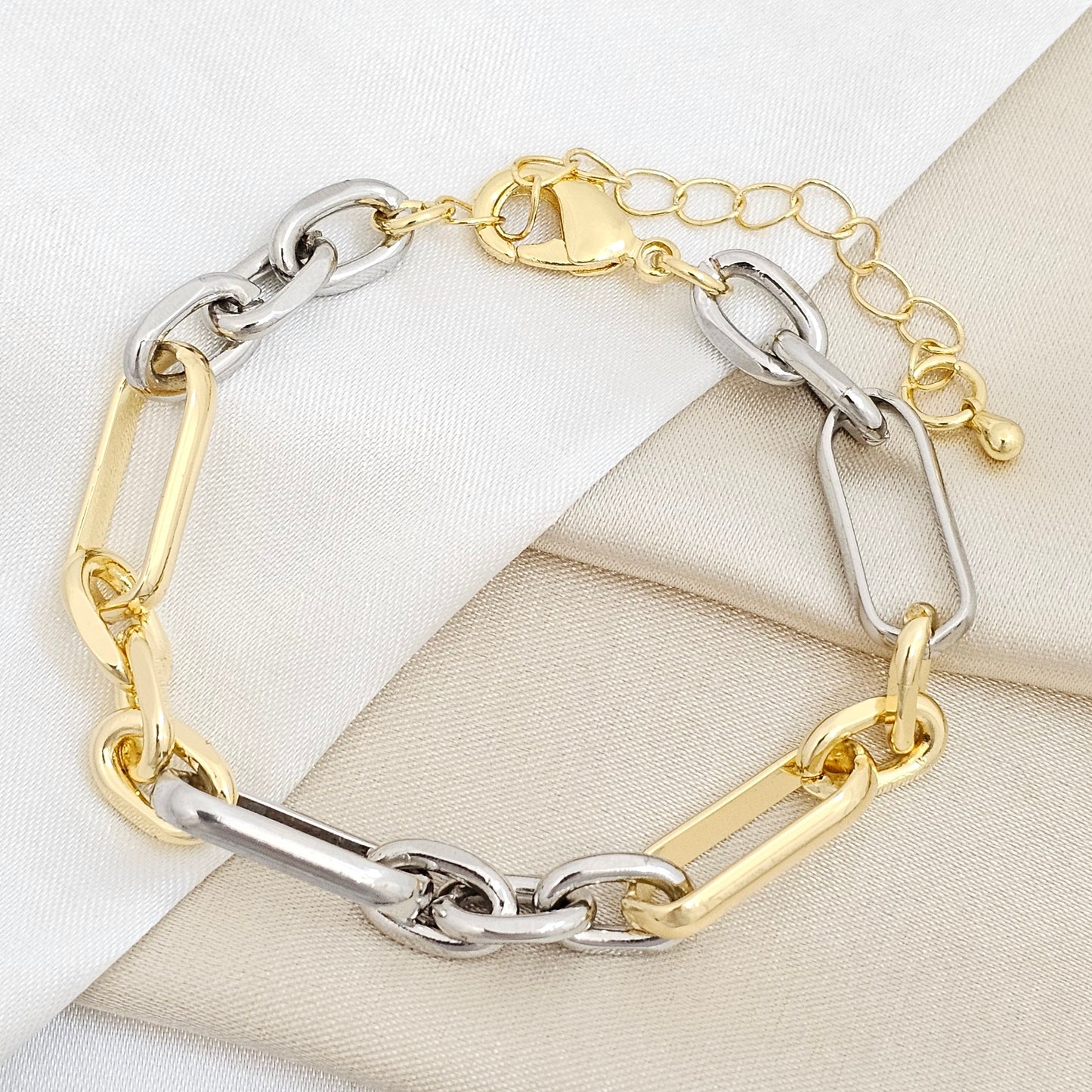 PULSERA AROS OVALADOS DORADO Y PLATEADO RF K6754