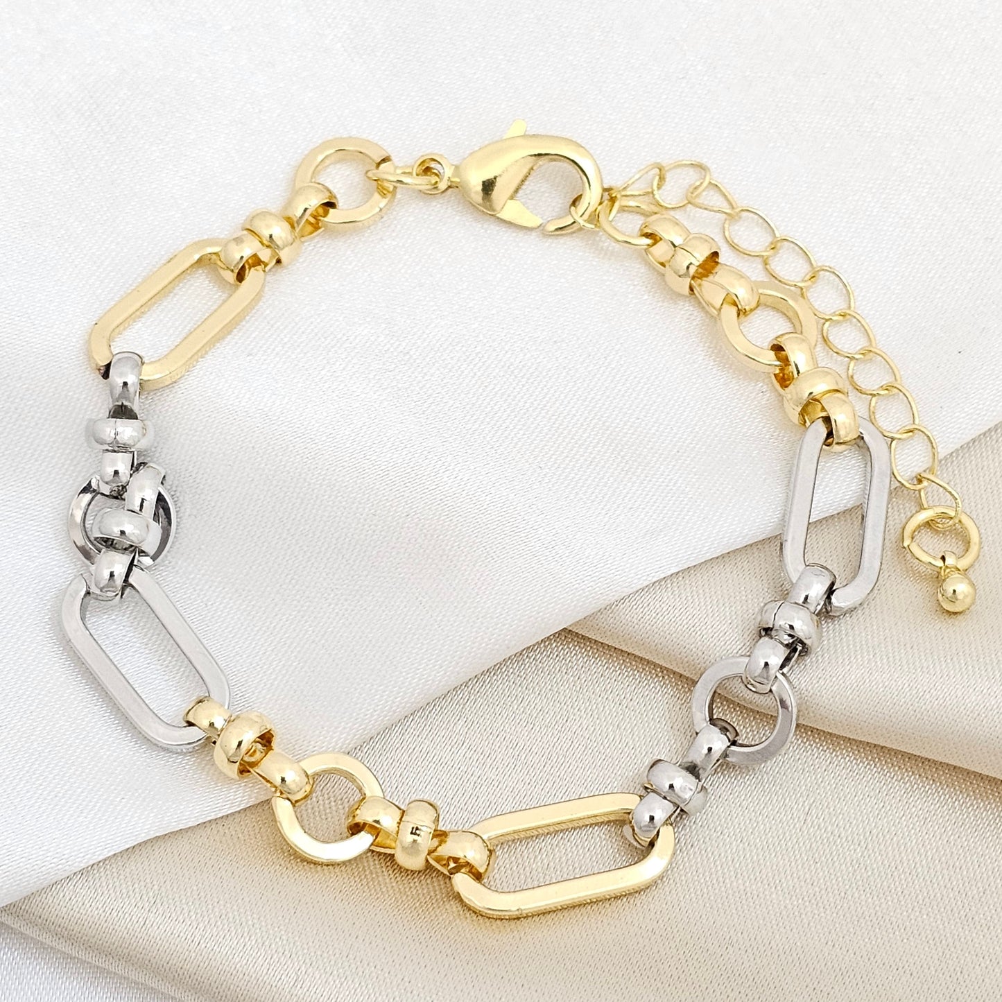 PULSERA AROS REDONDOS LISOS DORADO Y PLATEADO RF K6821
