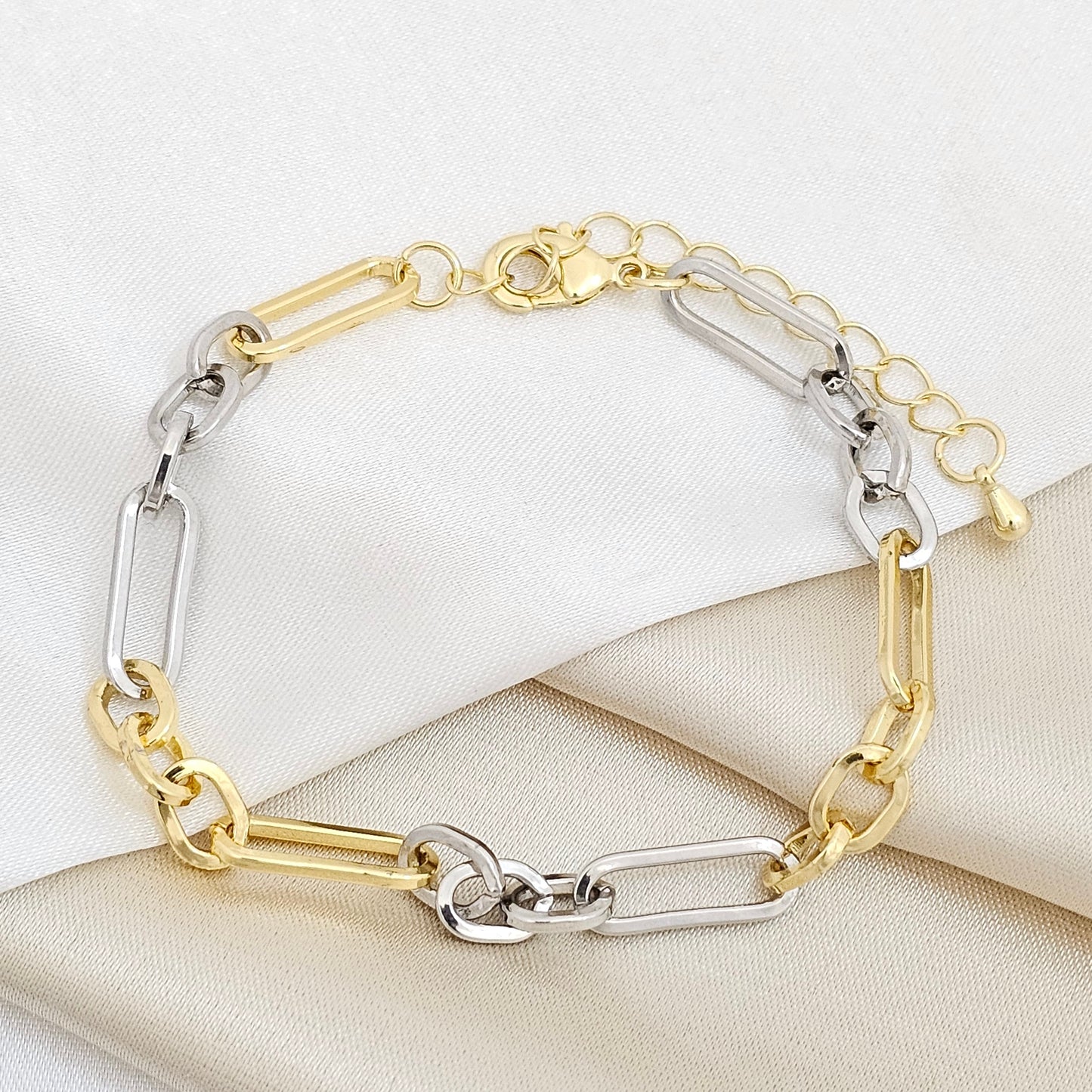 PULSERA AROS 3X1 LISOS DORADO Y PLATEADO RF K6822