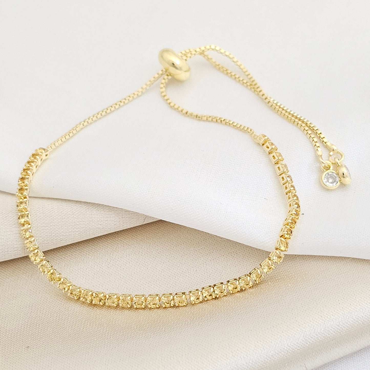 PULSERA CIRCONES AMARILLOS AJUSTABLE DORADO RF K7689