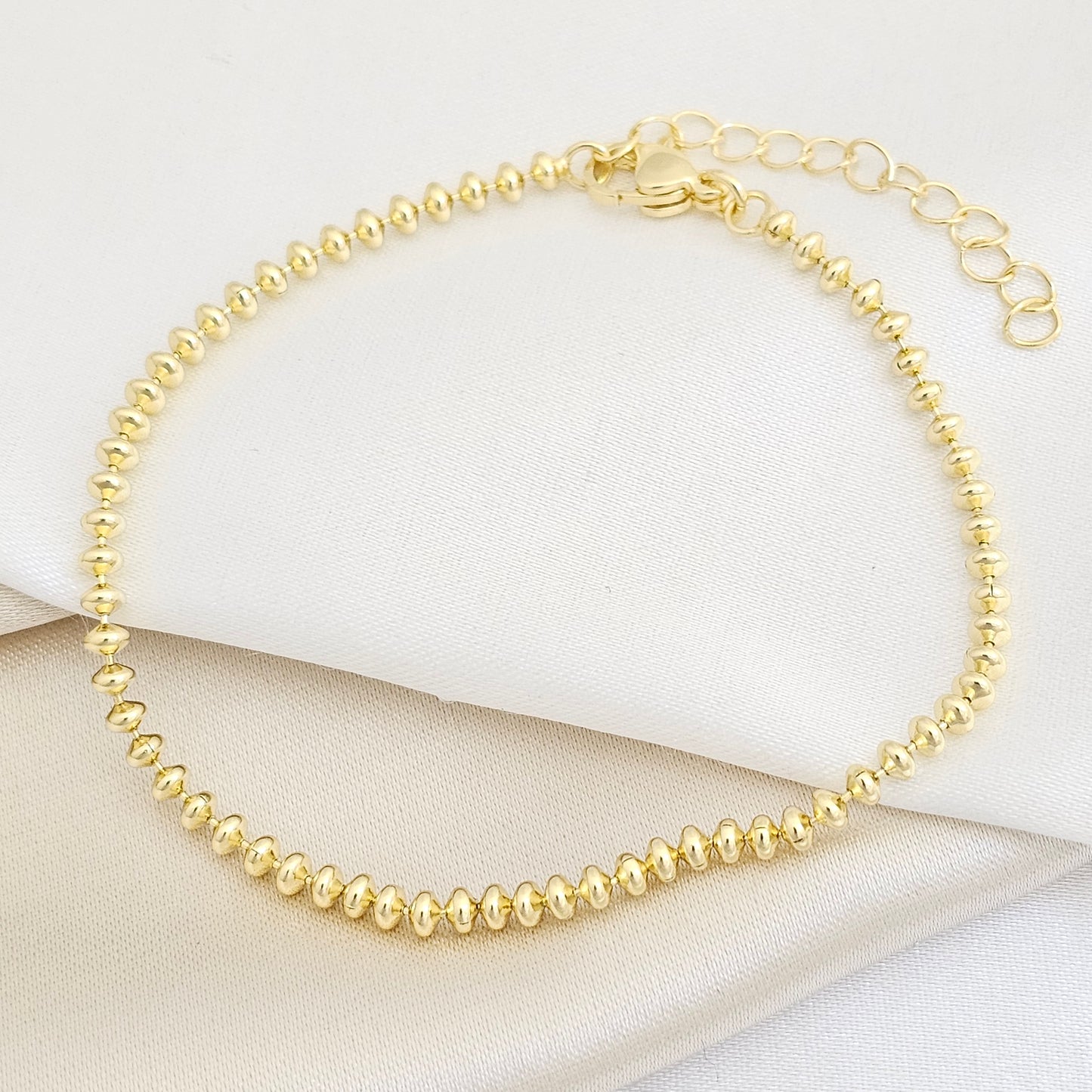 PULSERA BALINES 3MM OVALADOS CON EXTENSOR DORADO RF K7692