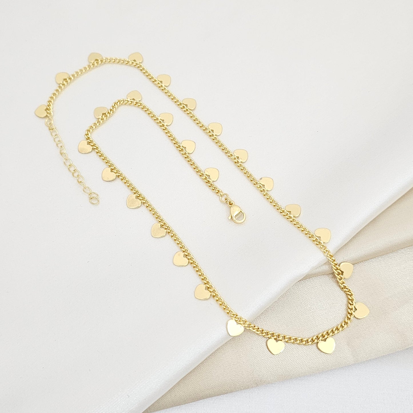 CADENA CUBANA CON CORAZONES LISO DORADO RF K6021