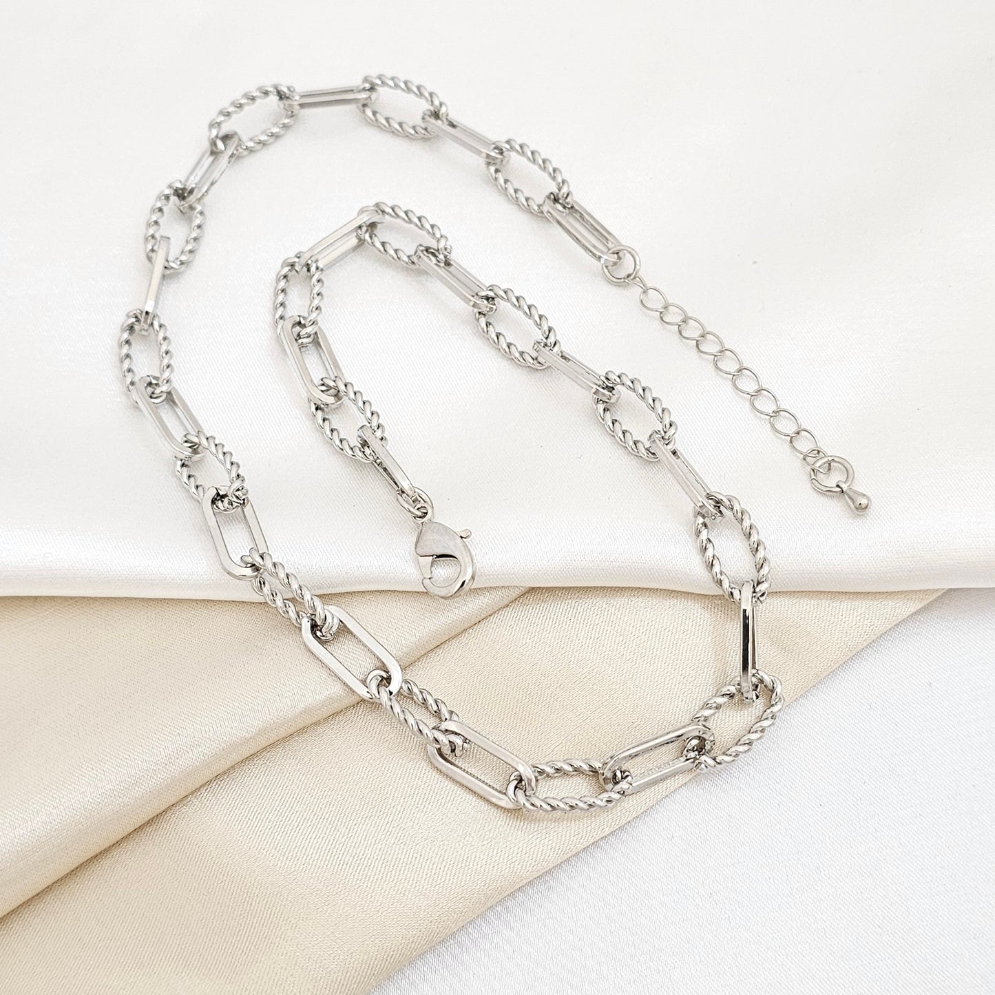 CADENA ESLABONES LISOS Y TORNEADOS PLATEADA RF K6094