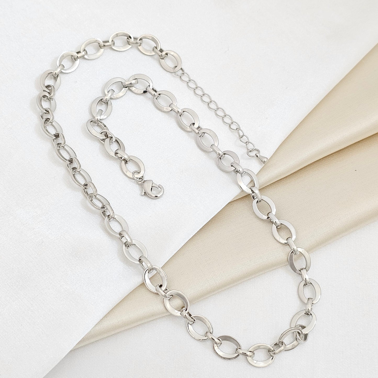 CADENA AROS GRUESA PLANA LISA PLATEADA RF K6149