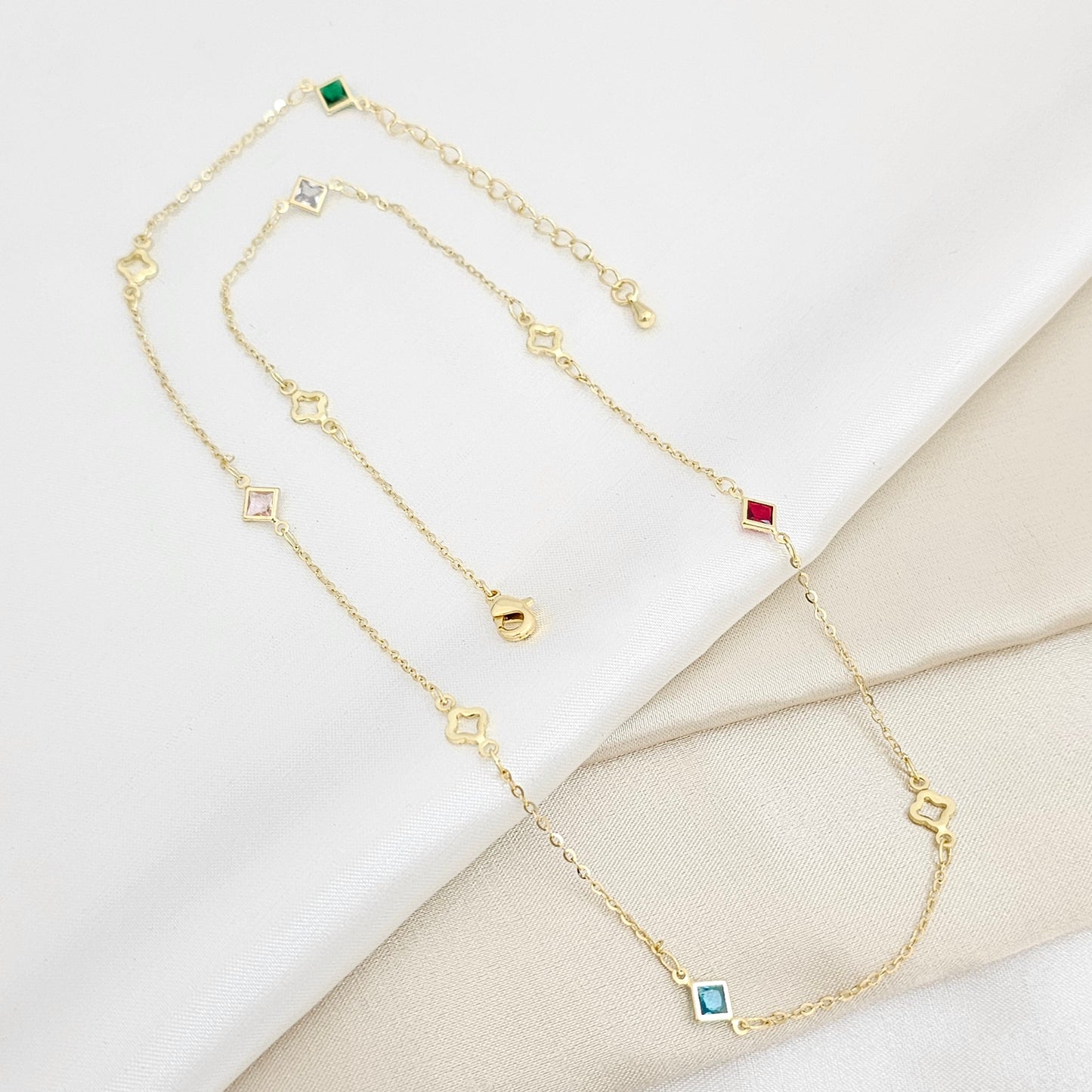 CADENA DORADO ROMBOS CIRCONES DE COLORES RF K6407
