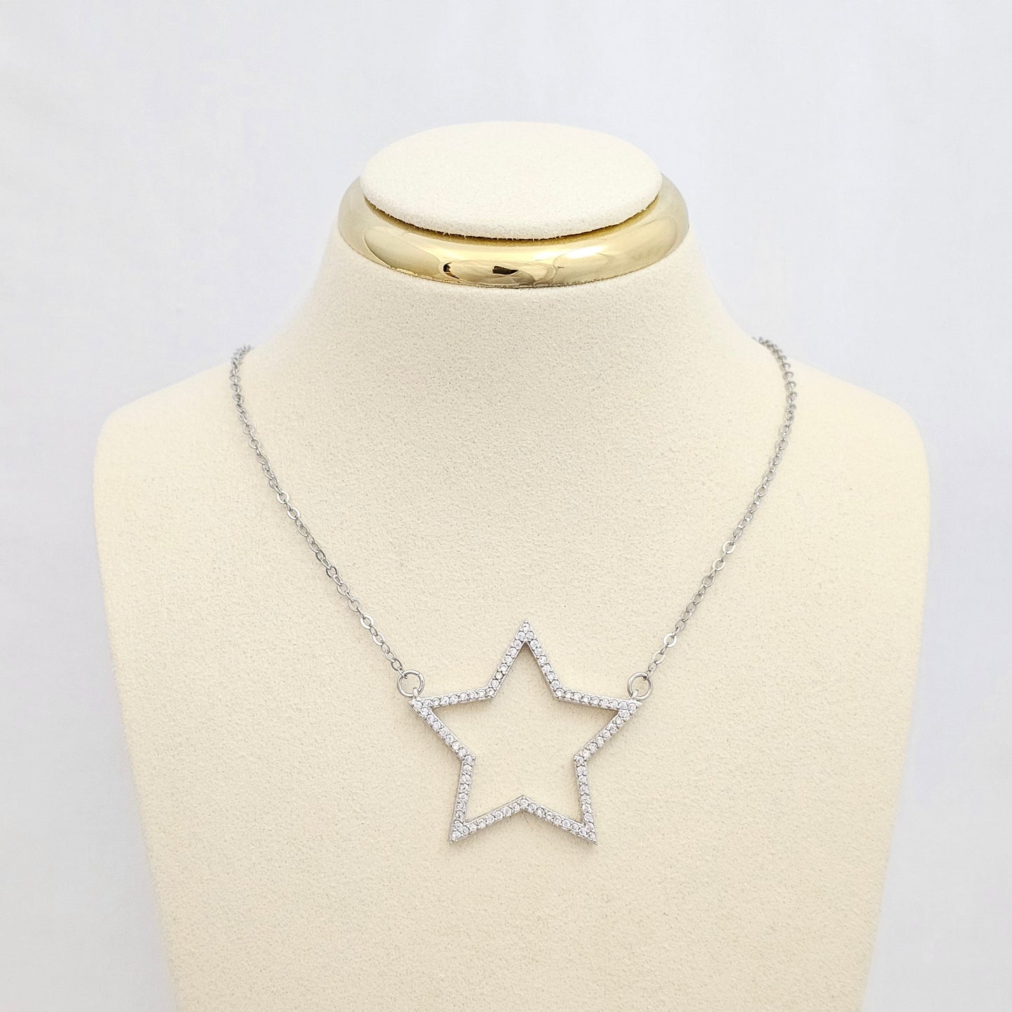 CADENA MINI AROS PLATEADO DIJE ESTRELLA GRANDE RF K6782
