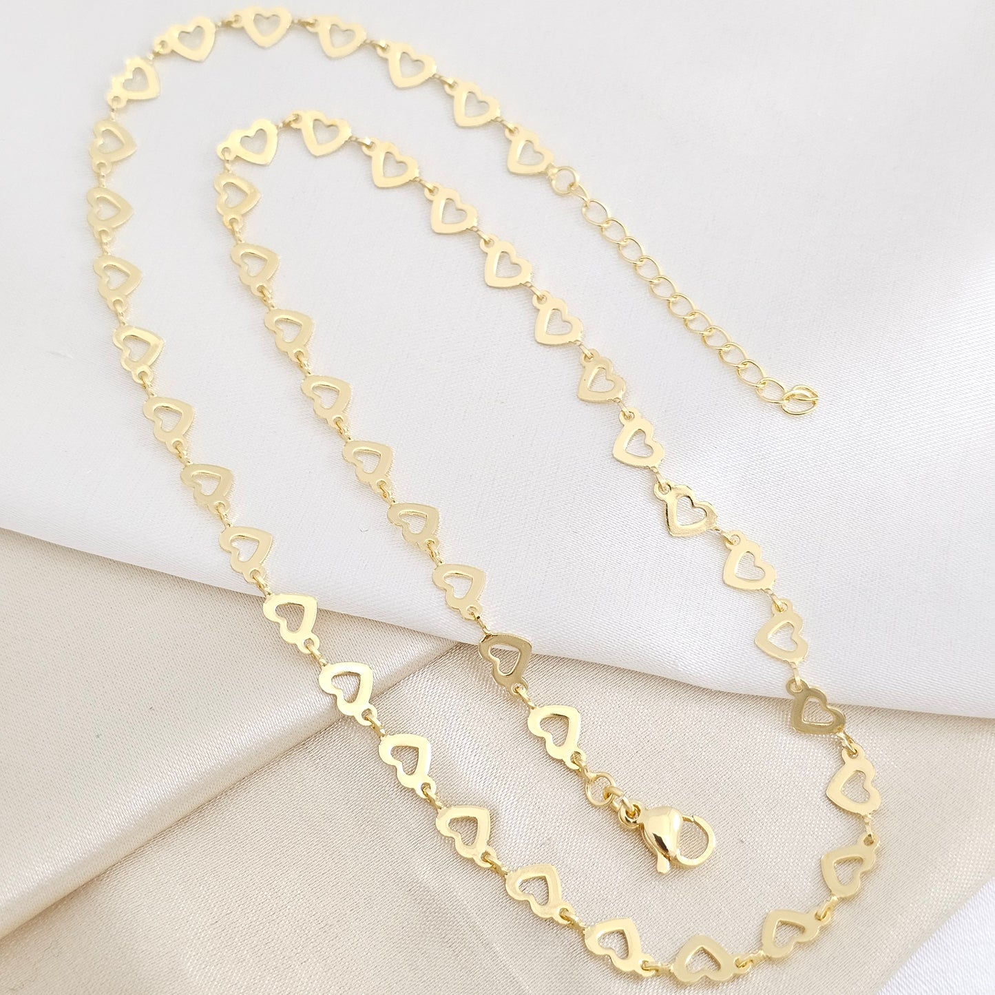 CADENA CORAZONES LISOS 6MM CON EXTENSOR DORADO RF K7787