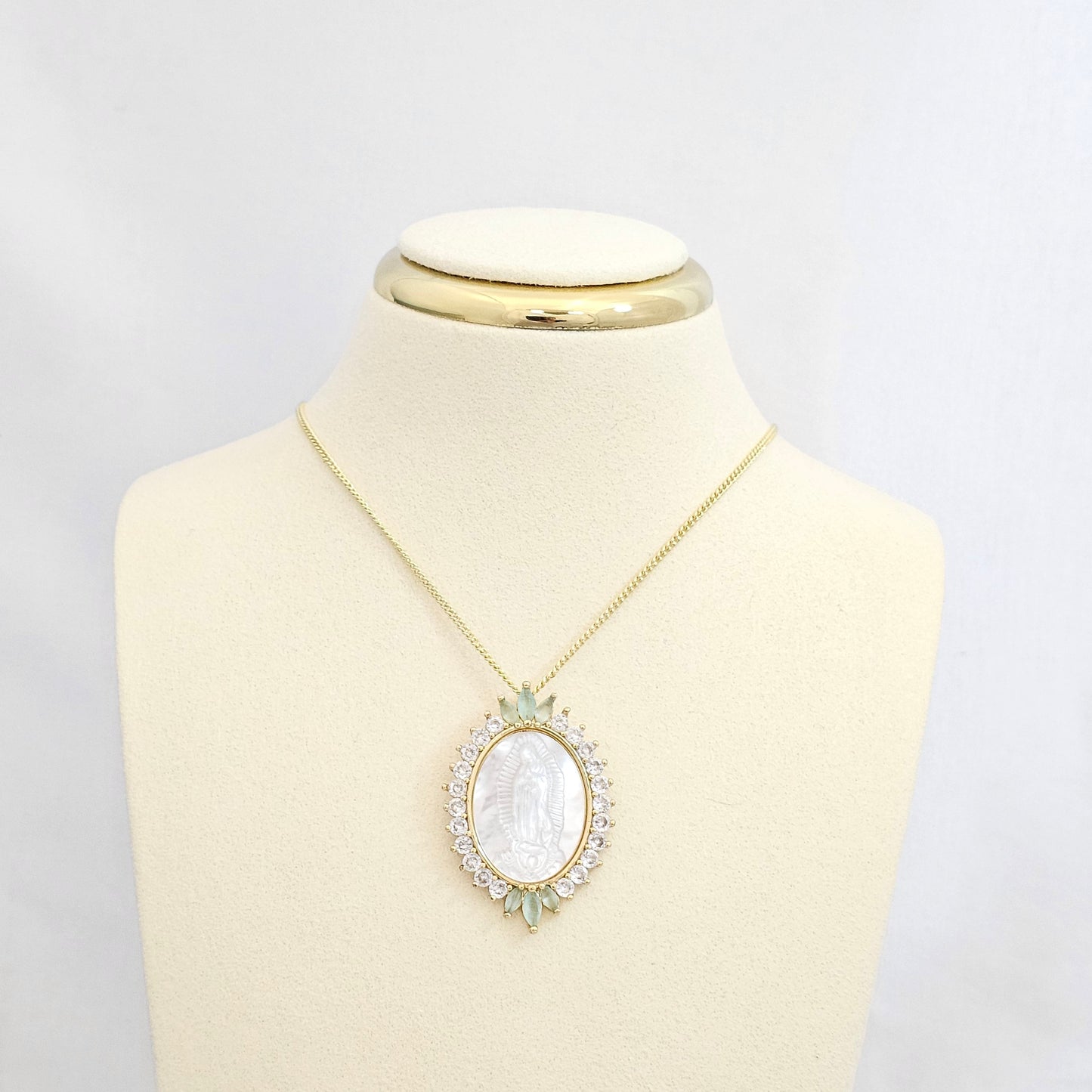 DIJE NACAR VIRGEN DE GUADALUPE CIRCON VERDE CLARO RF K6574