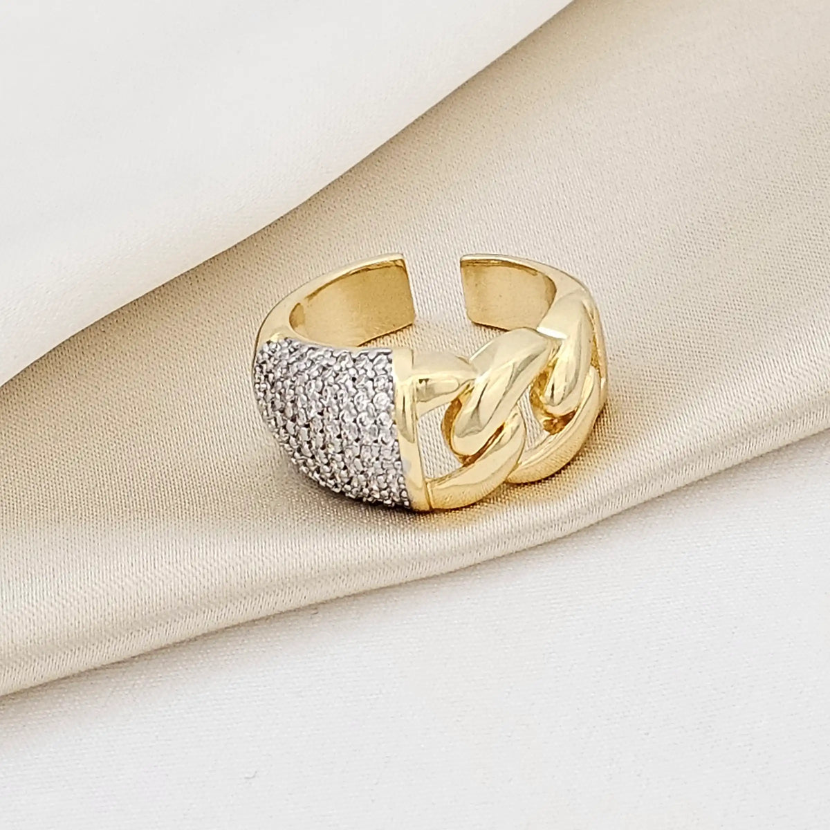 Anillo Cadena Dorado Circones Plateado Rf K5339