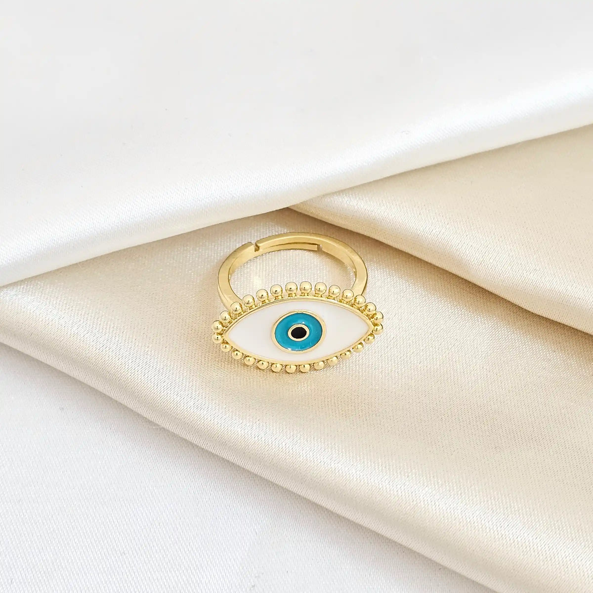 Anillo Dorado Ojo Turco Blanco Rf K5568