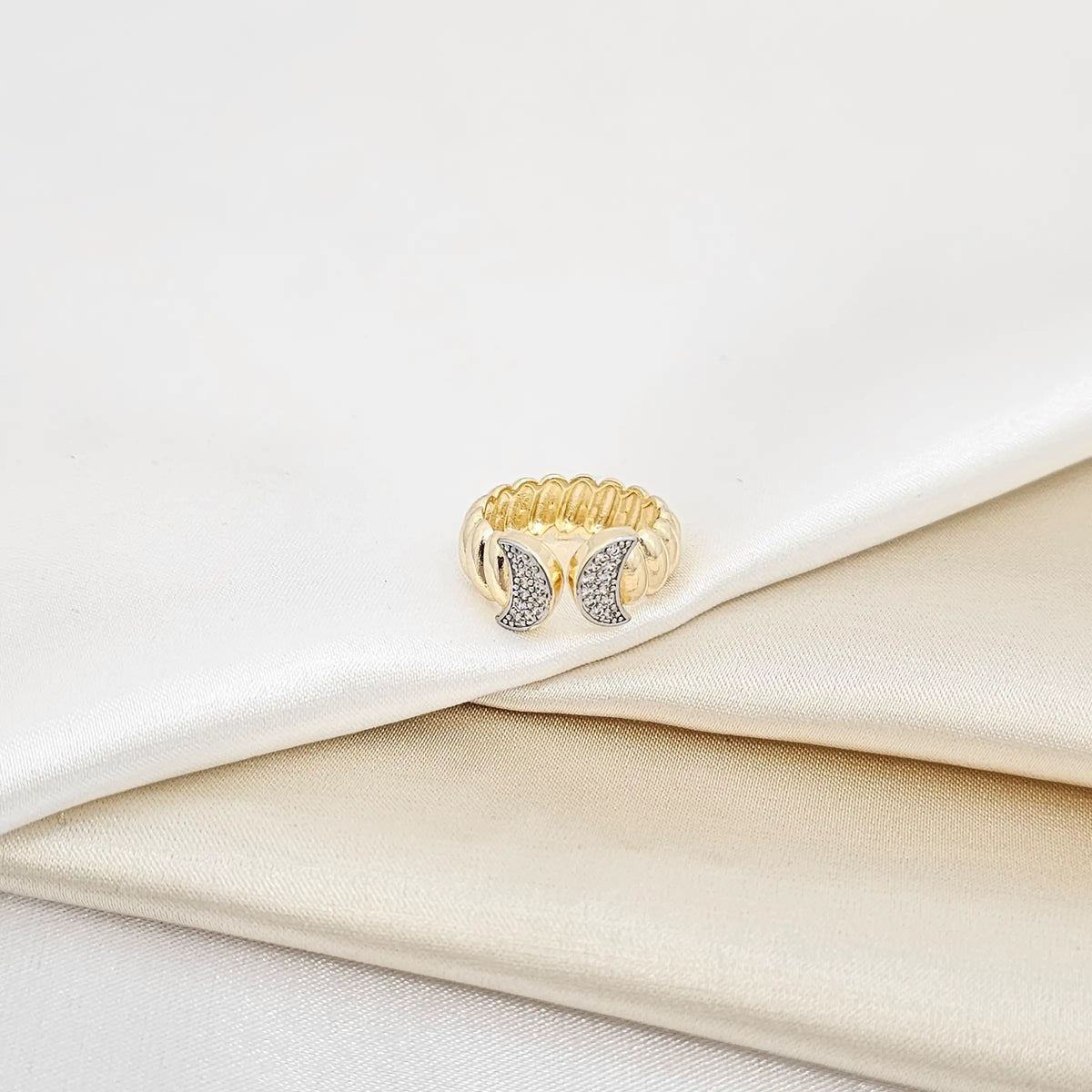 Anillo Lineas Dorado Doble Luna Plateado Rf K6947