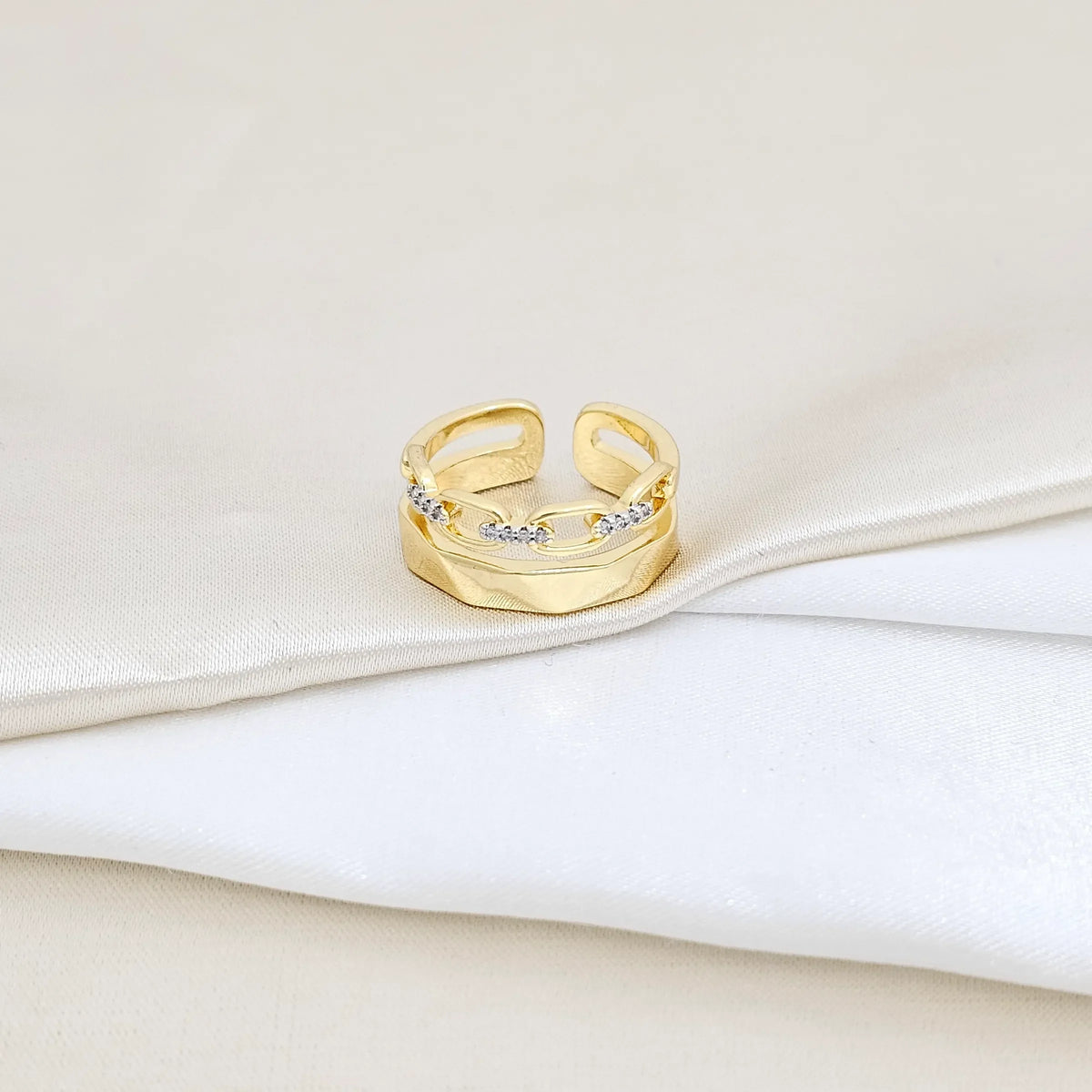 Anillo Liso Con Cadena Dorado Circones Plateado Rf K5820