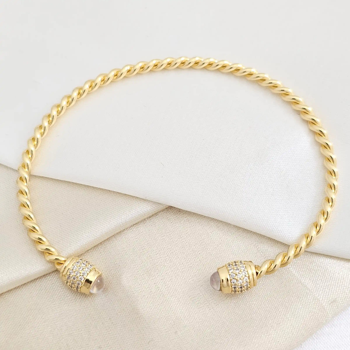 Brazalete Trenza Dorado Con Circon Cristal Rf K7841