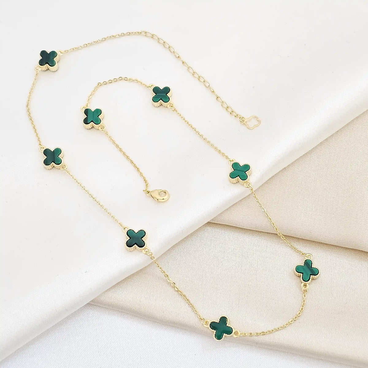 Cadena Aros Dorado Trebol Mediano Verde Rf K6297