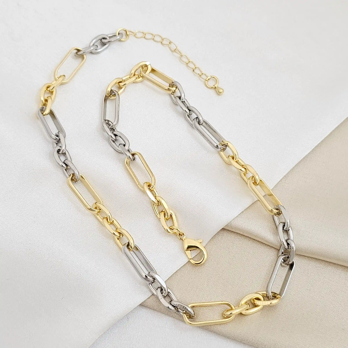 Cadena Aros Ovalados Dorado Y Plateado Rf K6759
