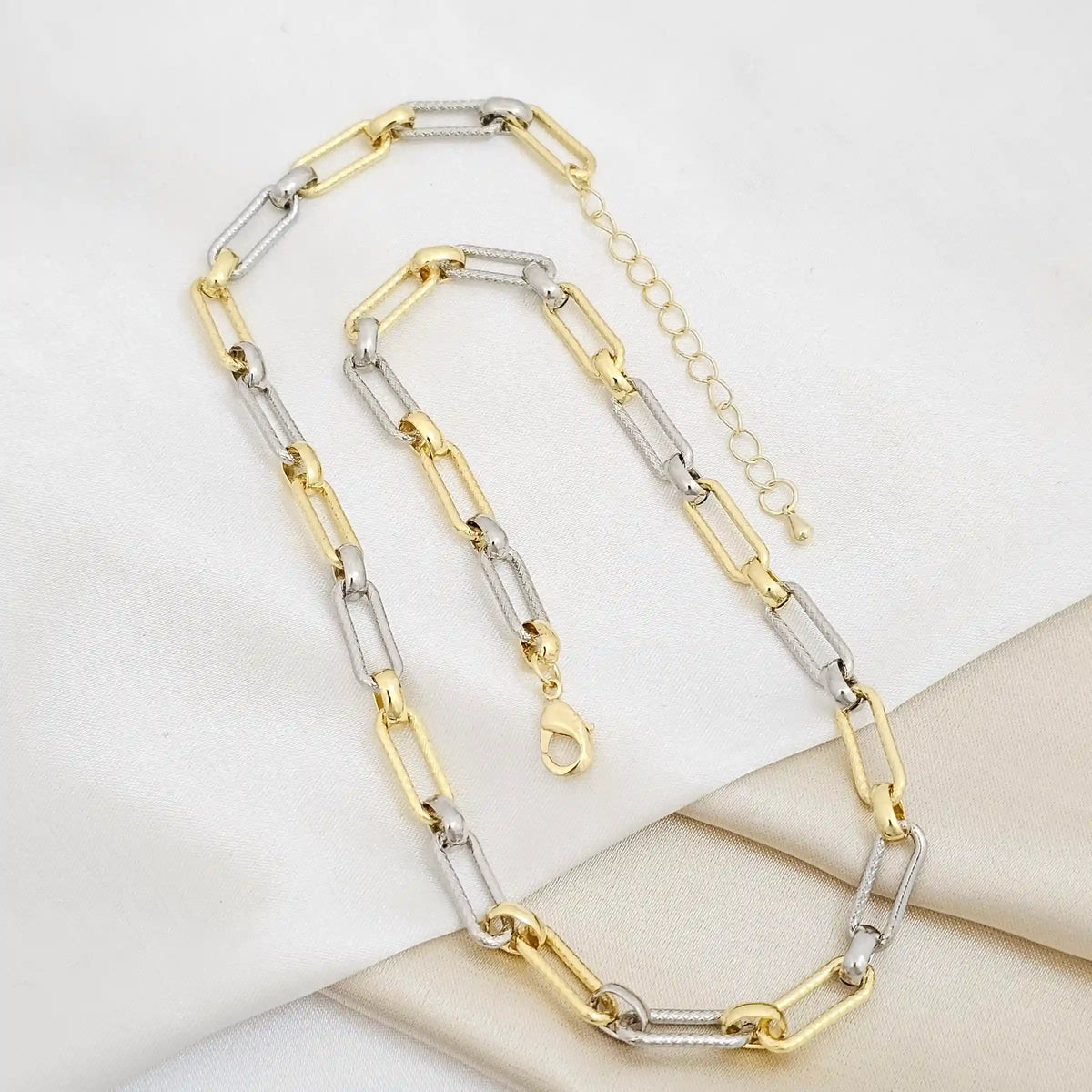Cadena Aros Rayados Dorado Y Plateado Rf K6825