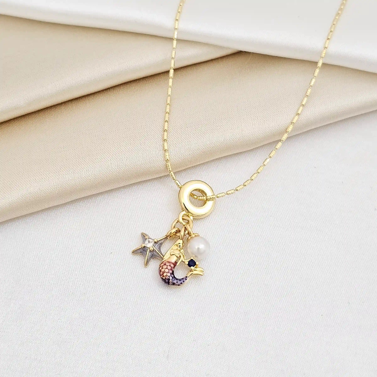 Cadena Canutillo Rayado Dije Sirena Y Estrella Dorado Rf K6971