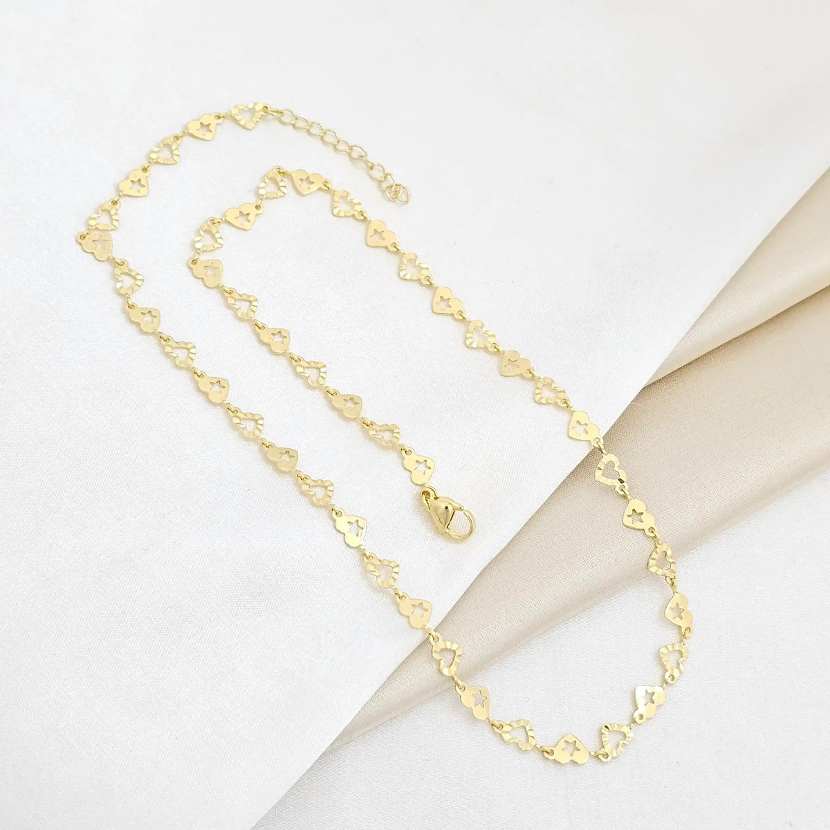 Cadena Corazones Con Estrellas Extensor Dorado Rf K6178