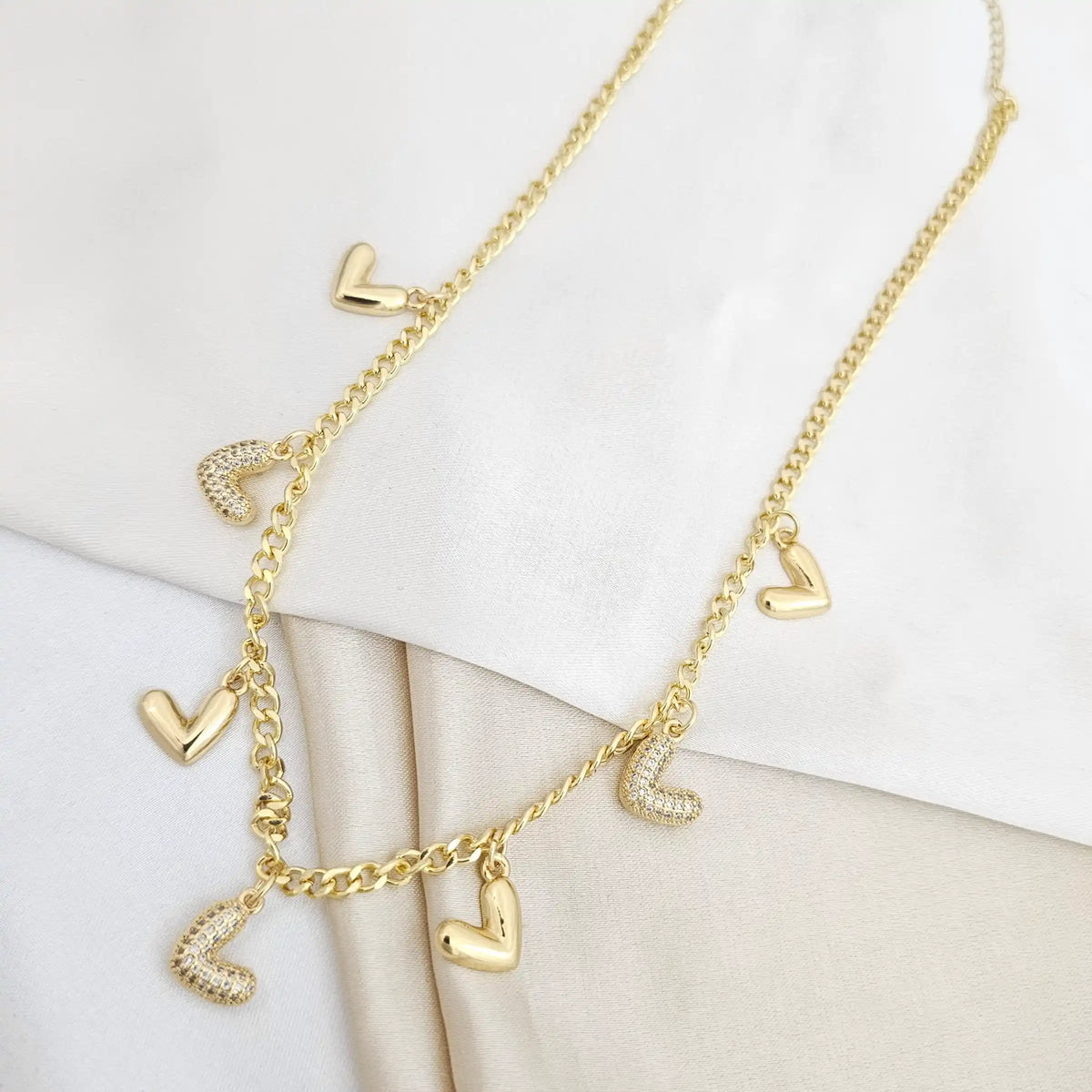 Cadena Cubana Corazones Circones Extensor Dorado Rf K5311