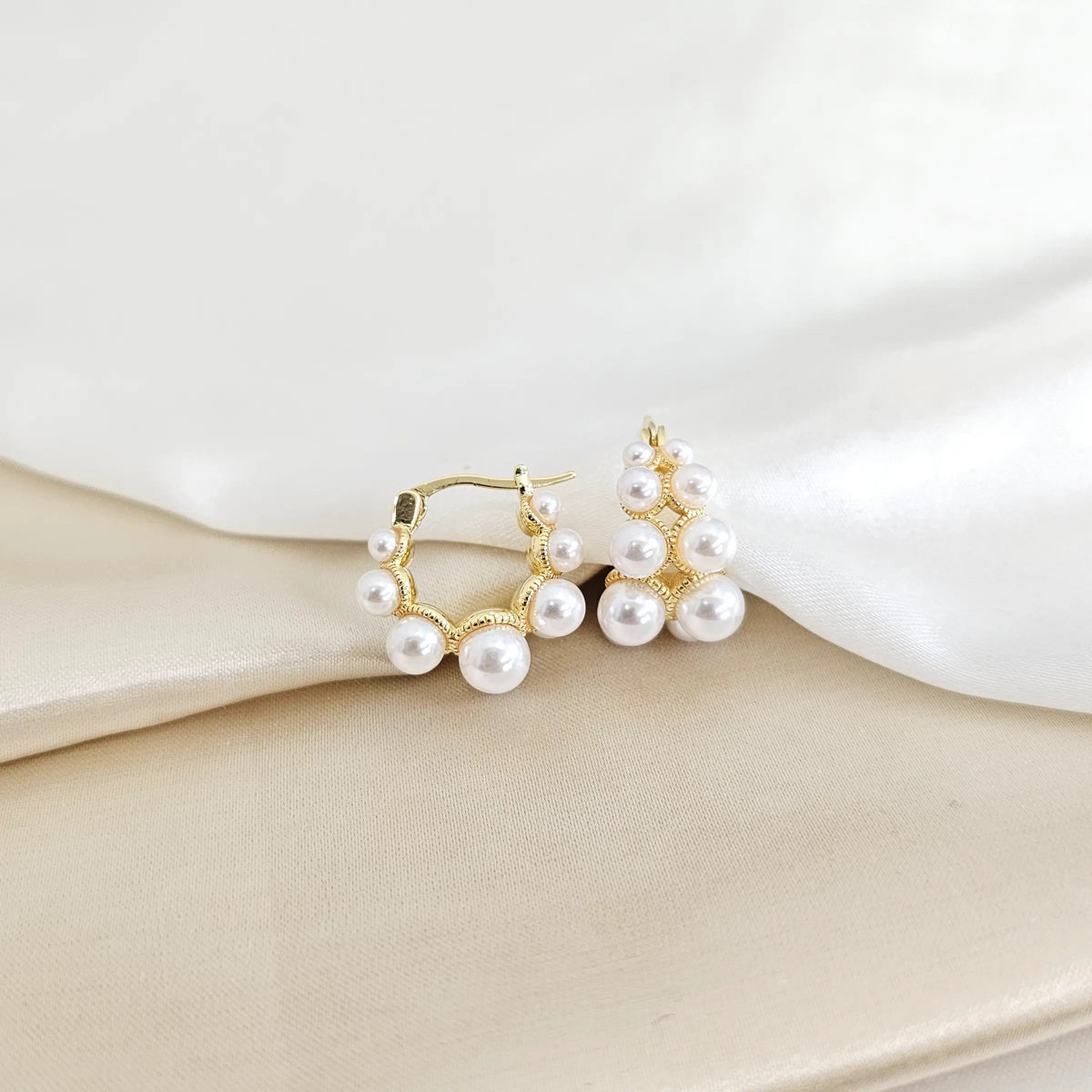Candonga Doble Dorado Con Siete Perlas Rf K7917