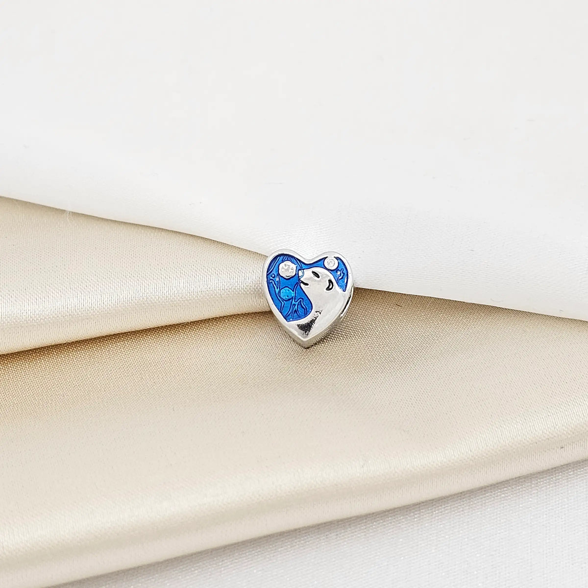 Charm Corazon Azul Con Oso Platead0 Rf K7271