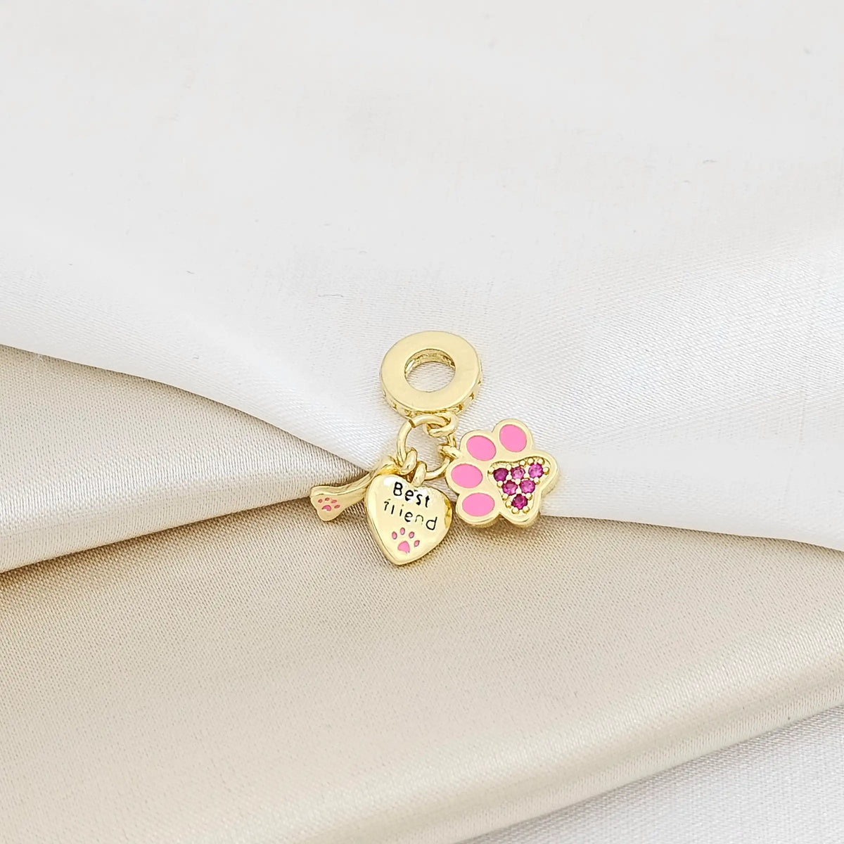 Charm Huella Rosa Corazon Y Hueso Dorado Rf K7282