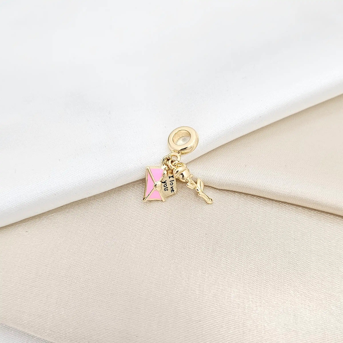 Charm Rosa Y Carta De Amor Rosada Rf K6699