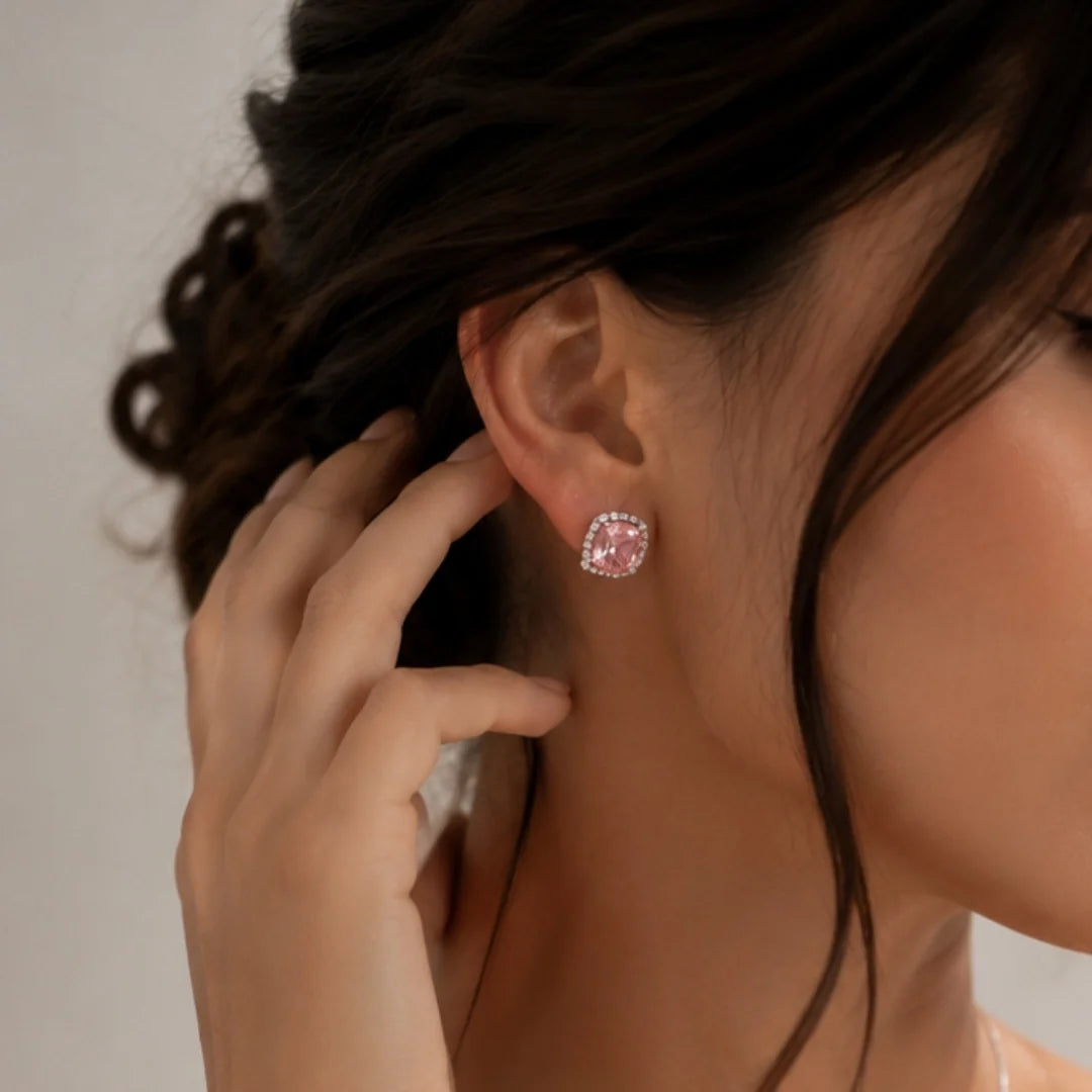 Conjunto Pave Circon Rosado Plata 925 B/S/75002