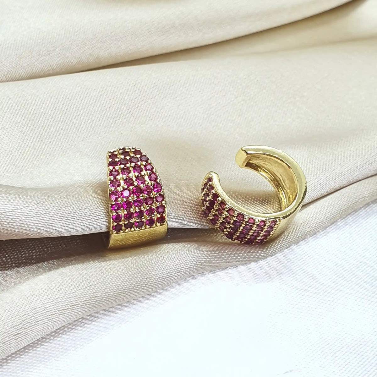 Earcuff Piedra Rosado Mujer Rf 213