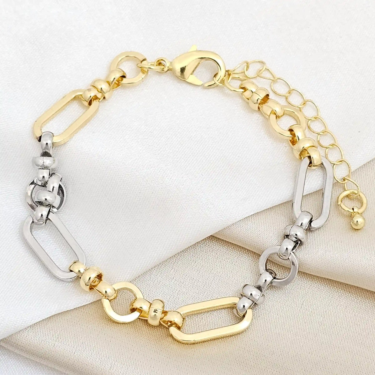 Pulsera Aros Redondos Lisos Dorado Y Plateado Rf K6821