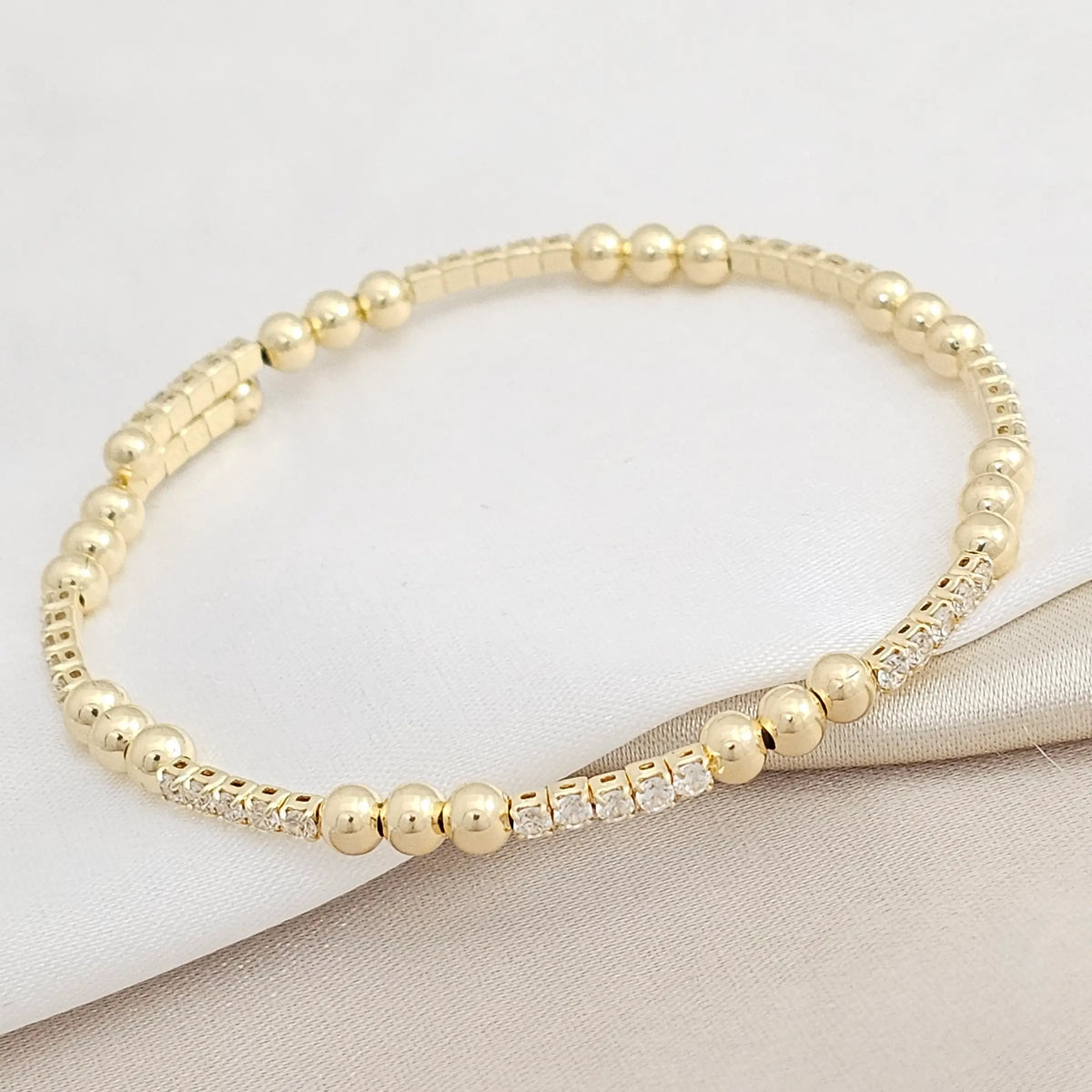Pulsera Balines #4 Y Circones Cristal Dorado Rf K8299
