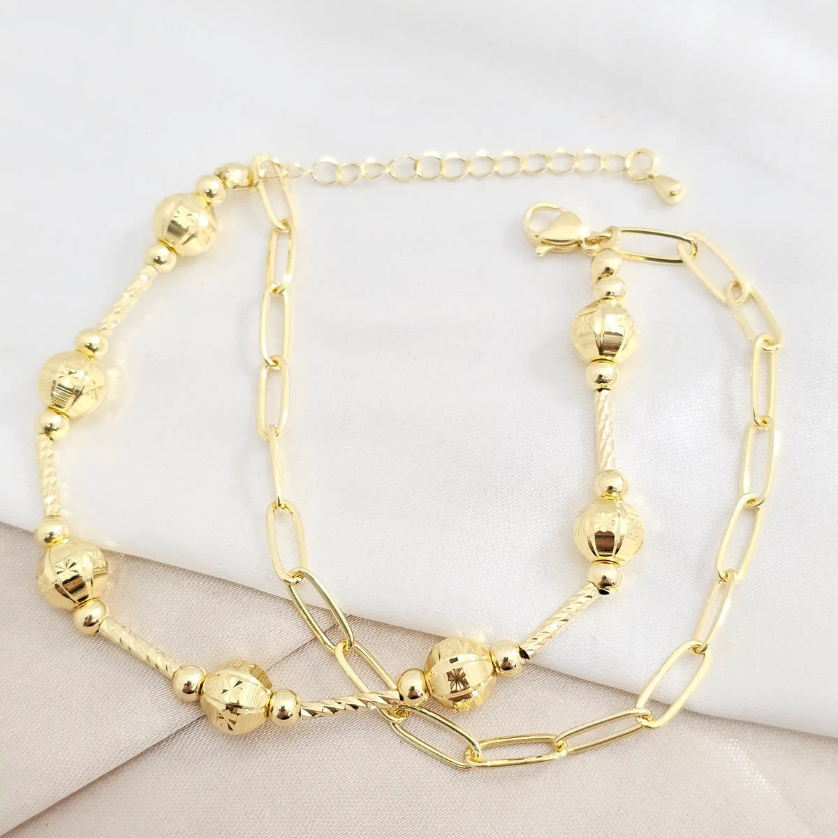 Pulsera Canutillo Con Balines #7 Destellos Dorado Rf K8172