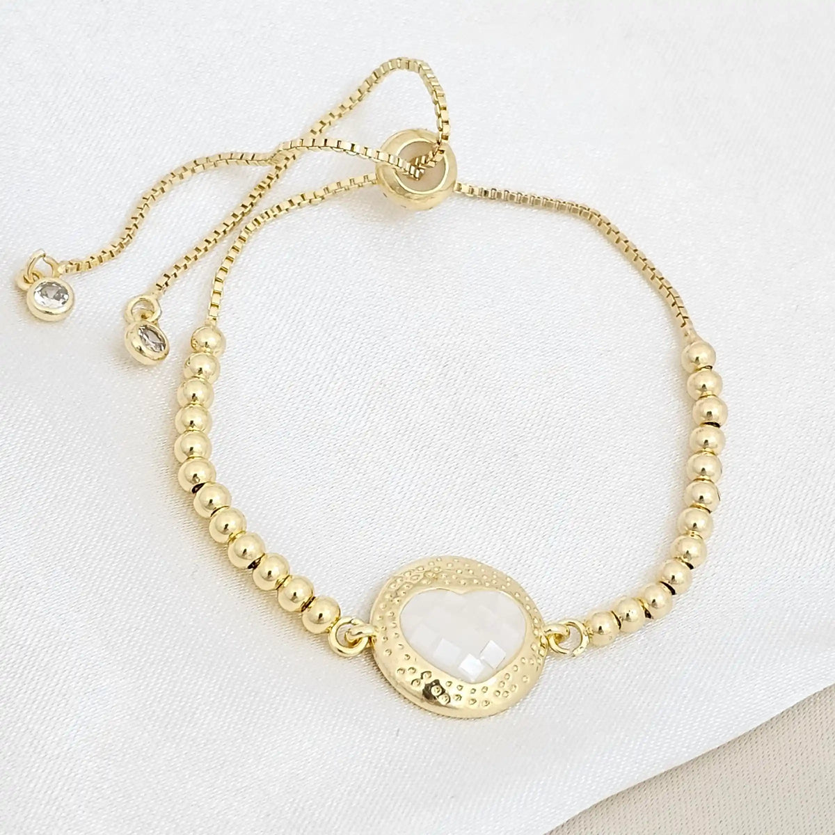 Pulsera Corrediza Balines Con Dije Corazon Dorado Rf K6729