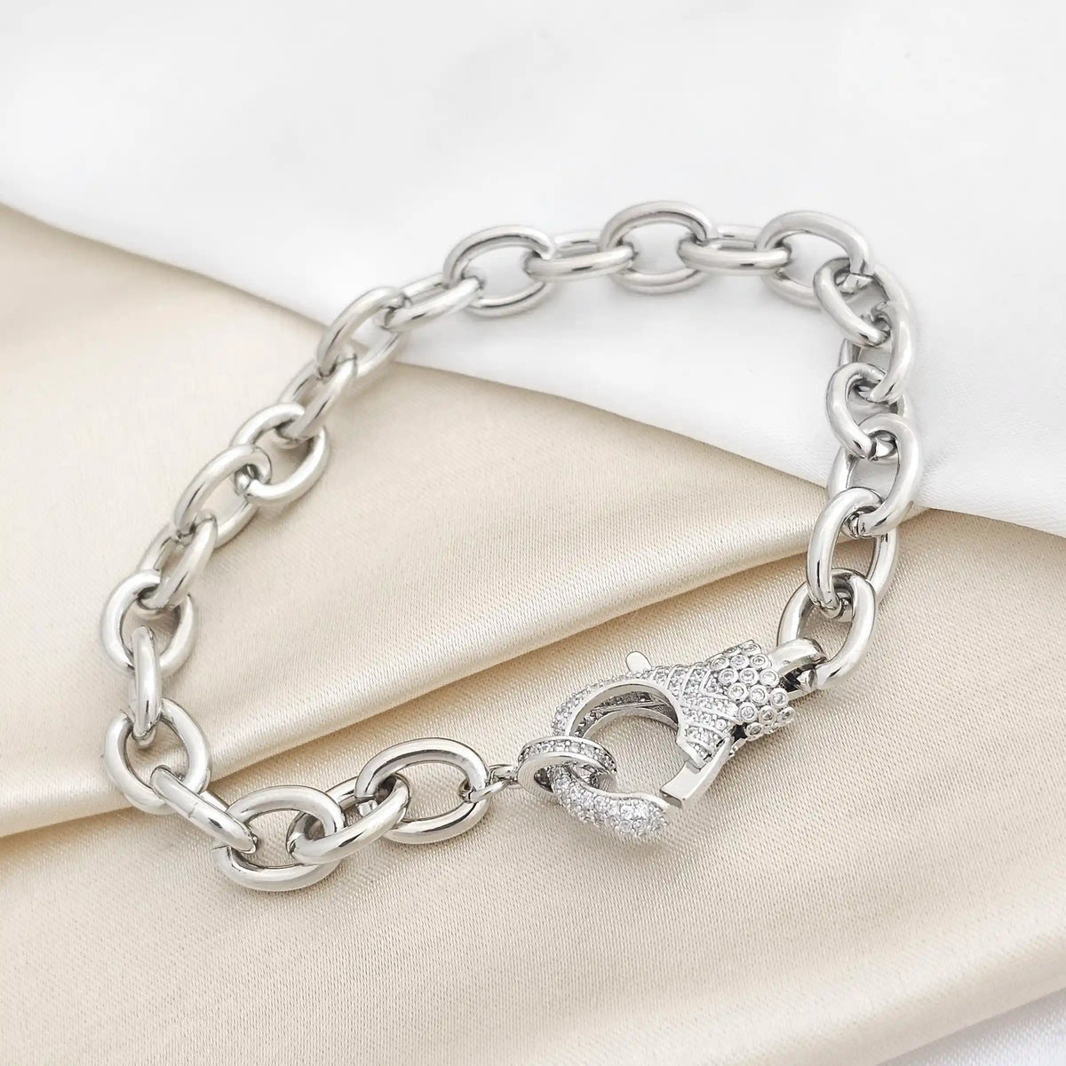 Pulsera Eslabones Circon Plateado Rf K2306