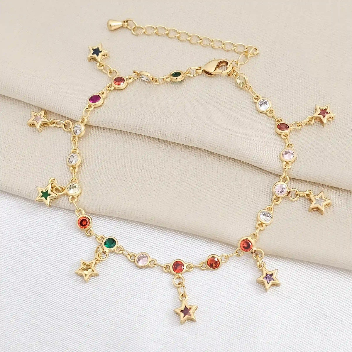 Pulsera Estrellas Y Circulos Multicolor Con Extensor Dorado Rf K8352