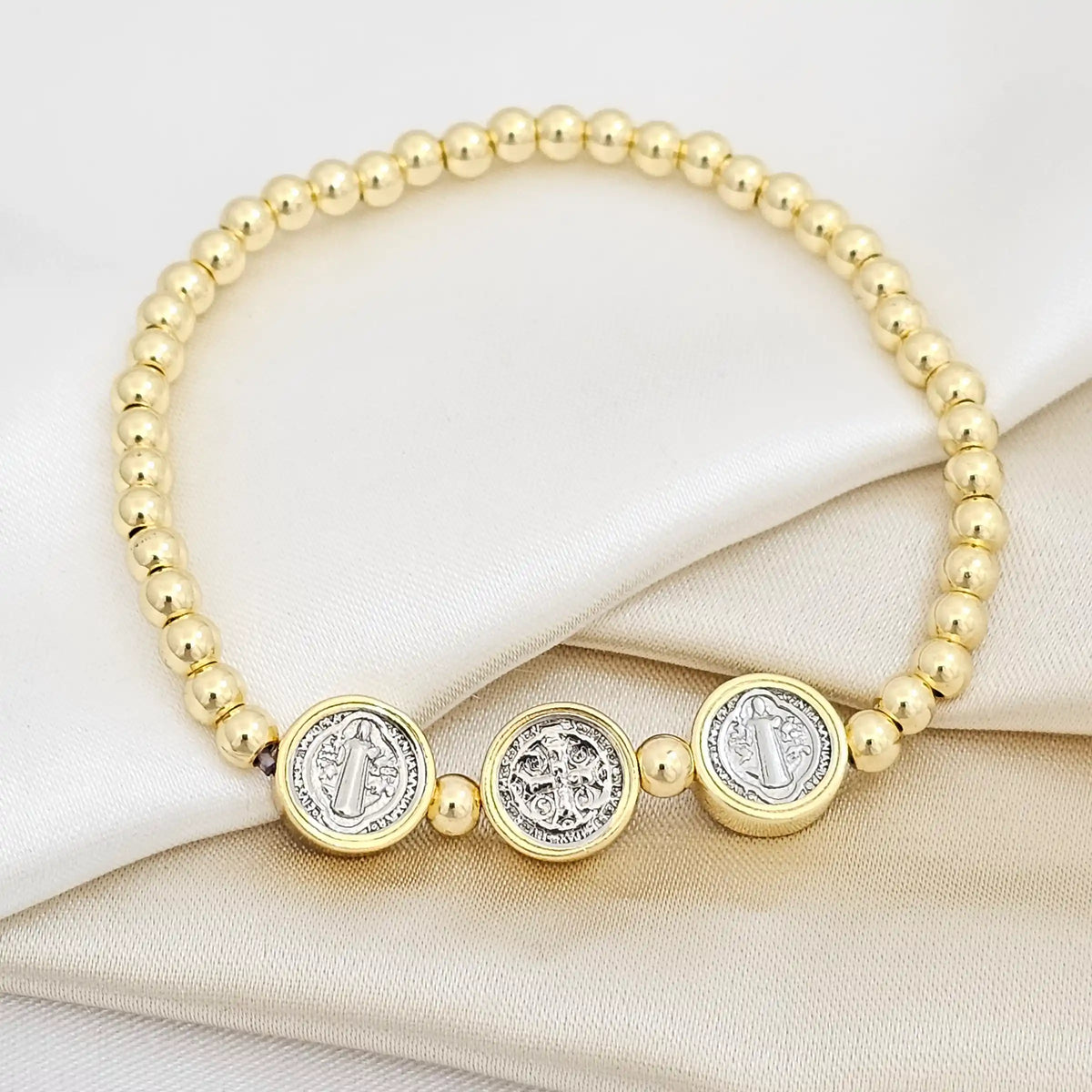 Pulsera Flexible Balines Dorado San Benito Plateado Rf K6908