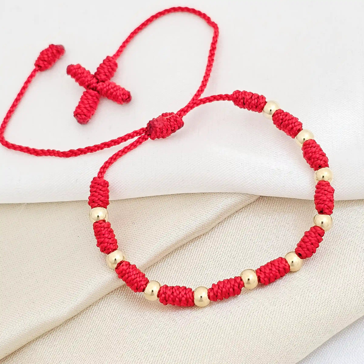 Pulsera Gold # 4 Denario C / Cruz En Ptas Roja