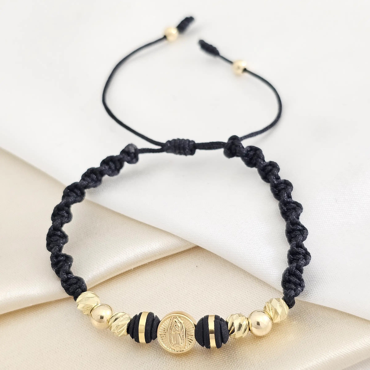 Pulsera Gold Herraje Rosa De Guadalupe Negra Italy #5 -4 Negra