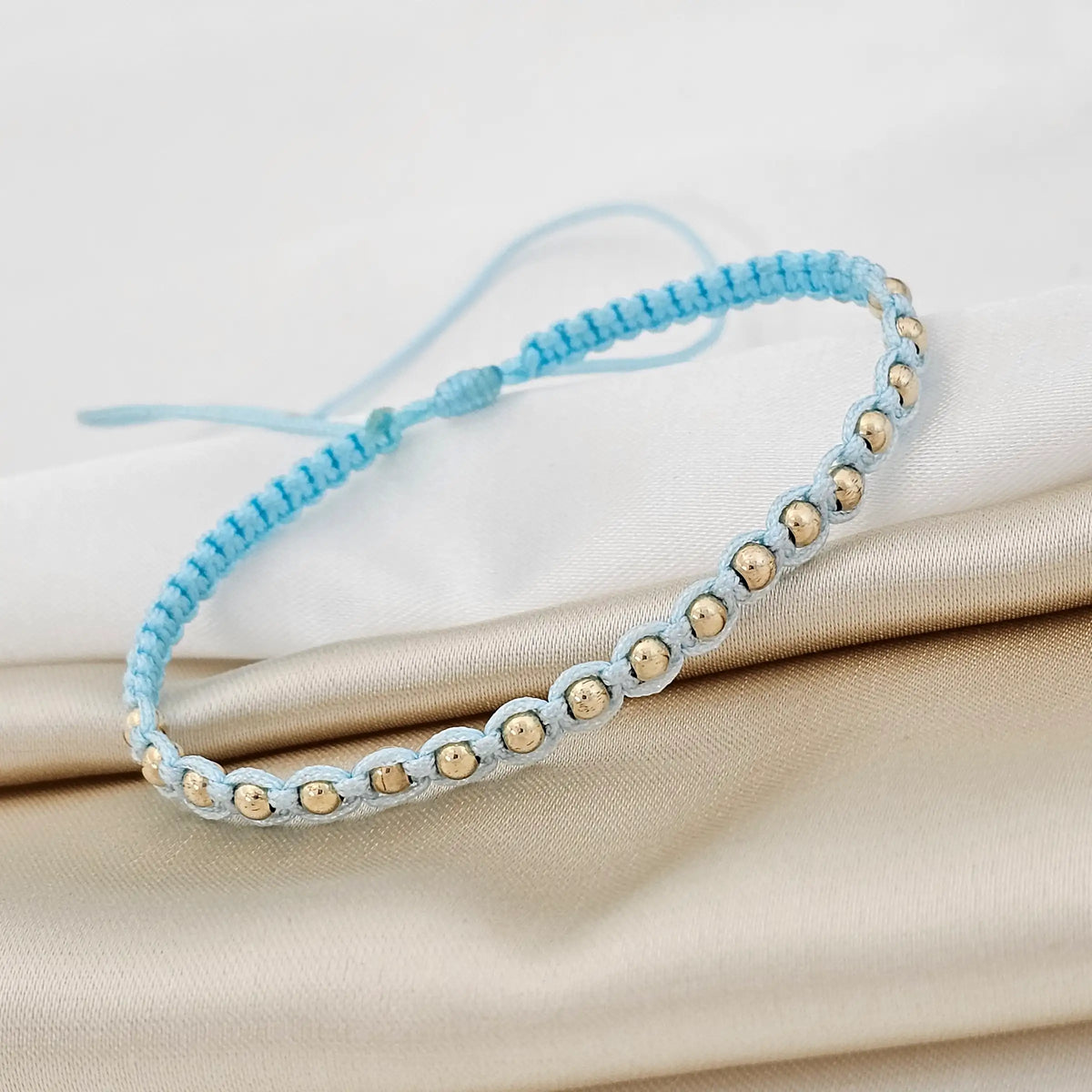 Pulsera Gold Macrame # 3 Azul Claro
