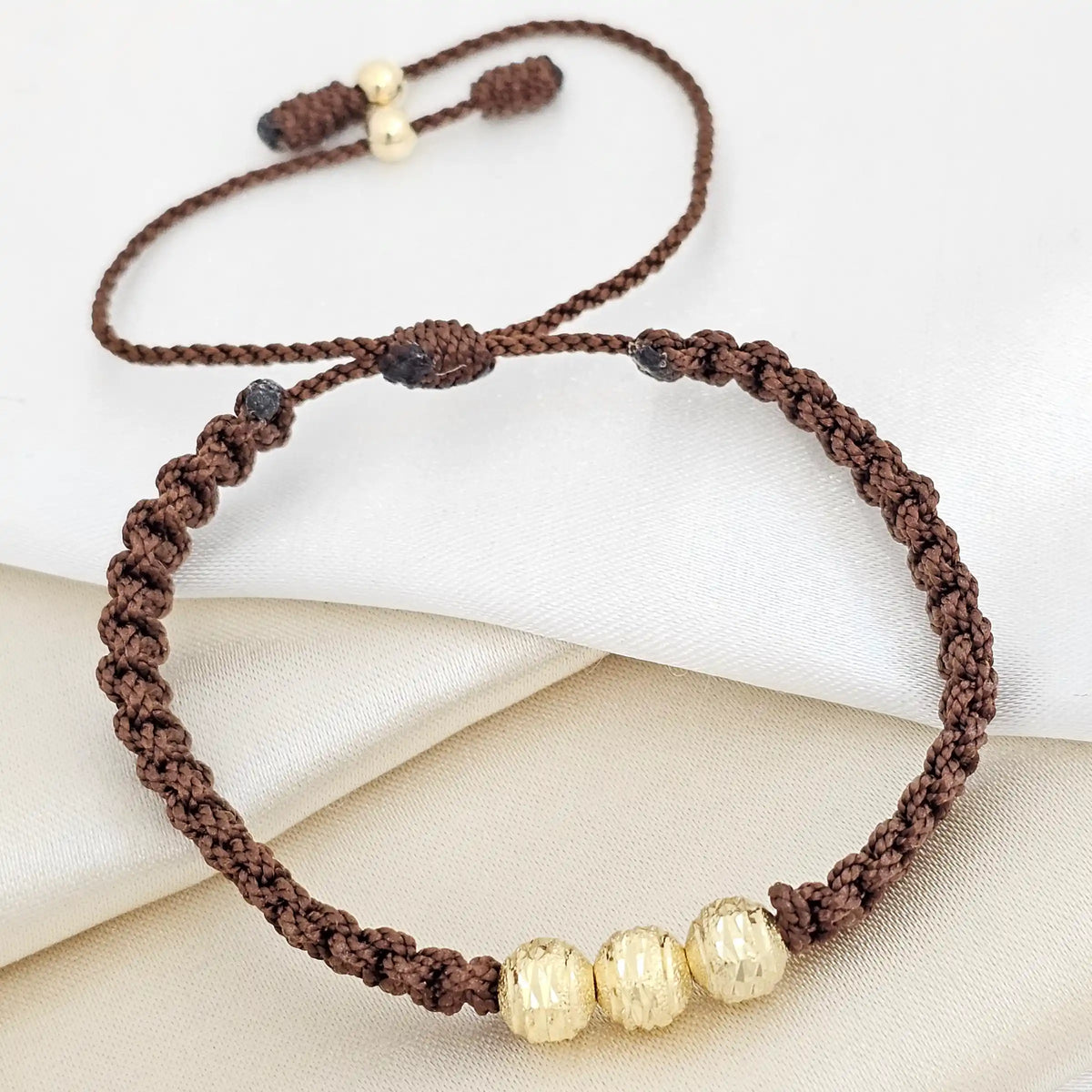 Pulsera Gold Macrame Diamantado # 6 Cafe