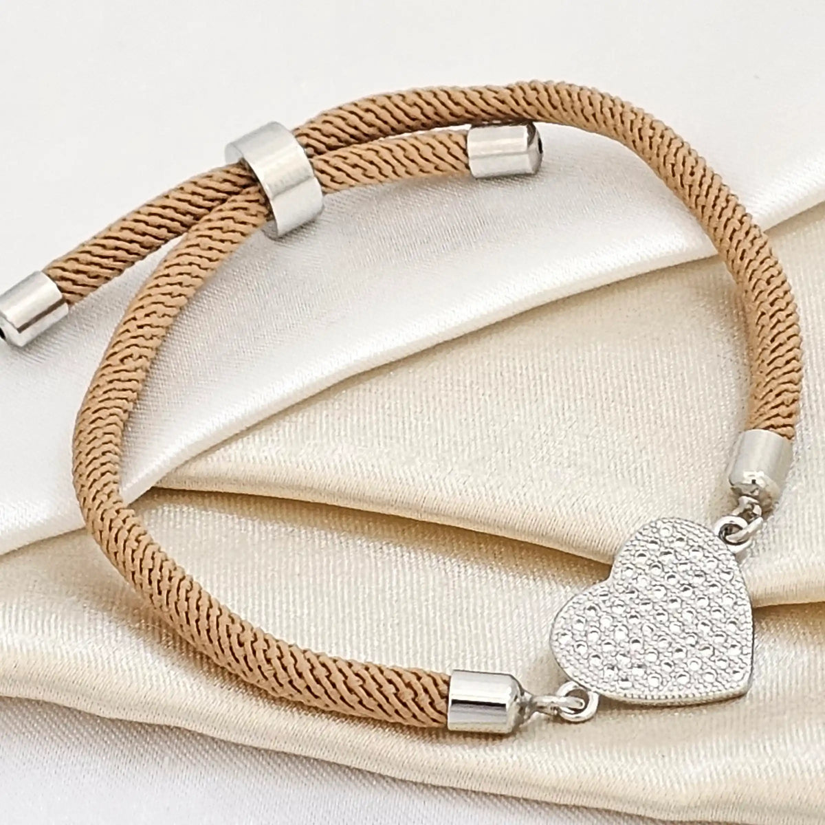 Pulsera Marron Ajust C / Herra Coraz Llrno Plta