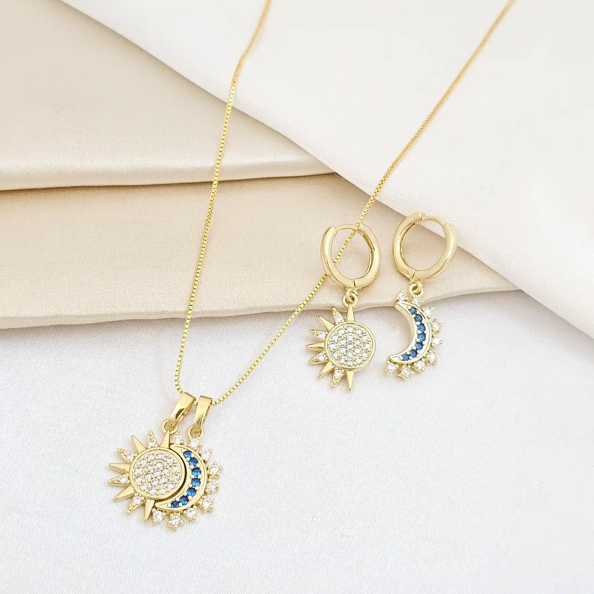 Set Cadena Y Candonga Sol Y Luna Circones Dorado Rf K7541