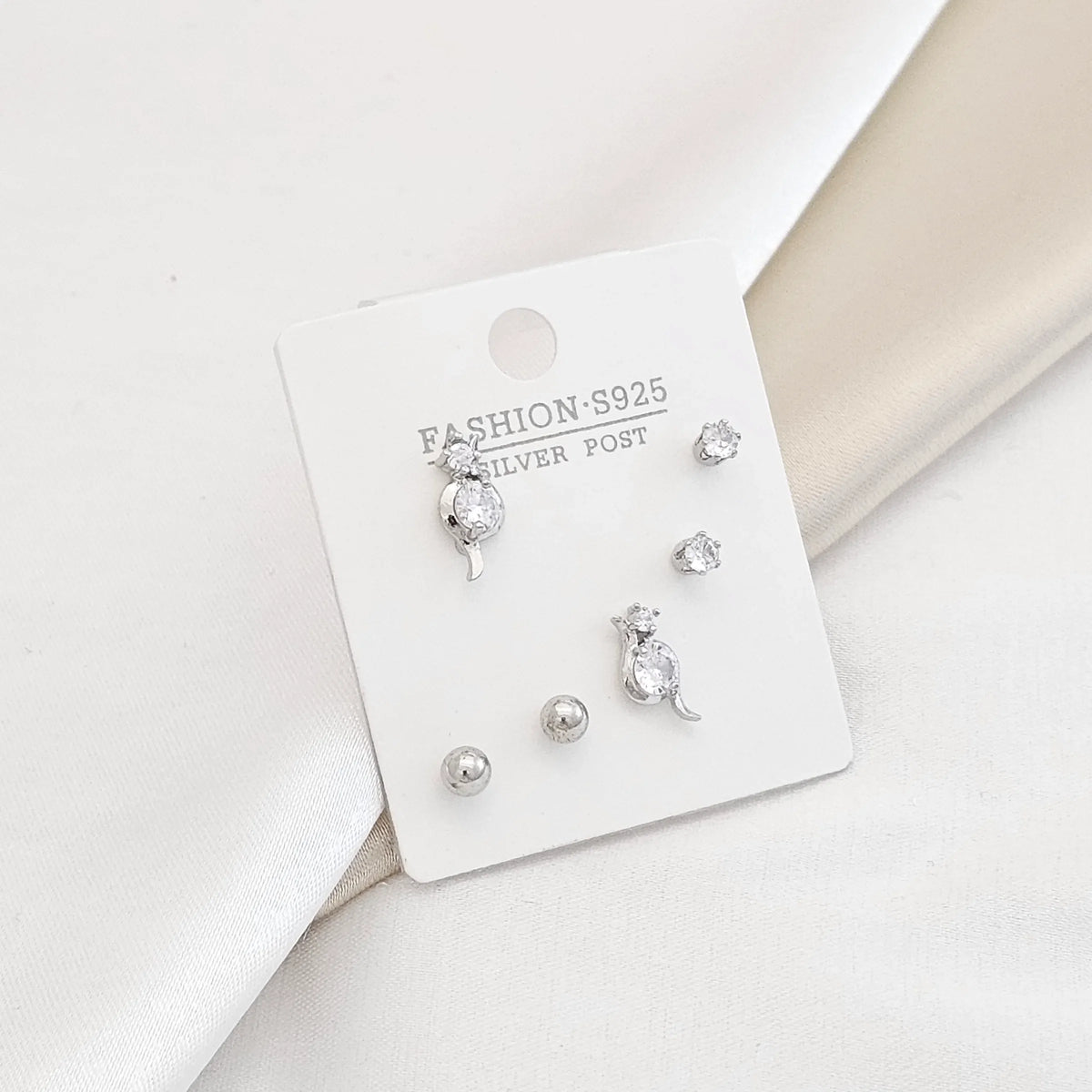 Set Tres Topos Caracol Con Circon Plateado Rf K3004