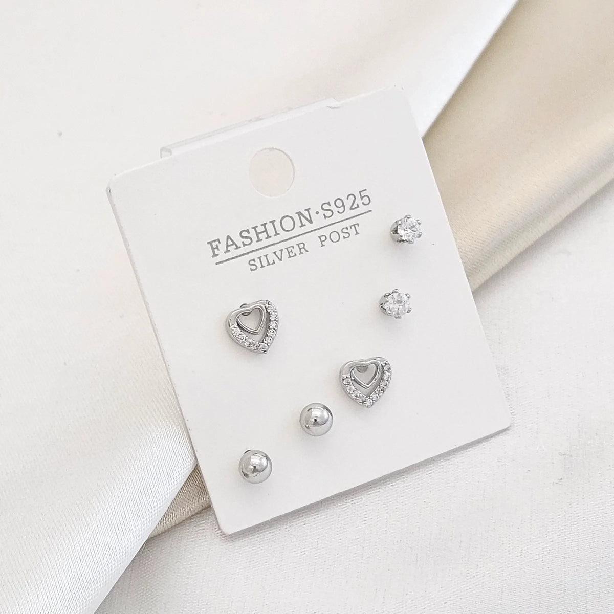 Set Tres Topos Corazon Doble Plateado Rf K2998